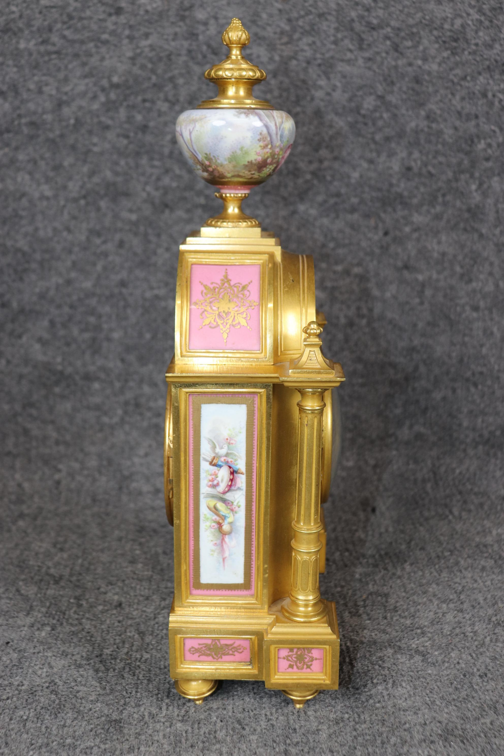 Antique 19th C. French Bronze Ormolu and Porcelain Clock Set By Raingo Frères In Good Condition For Sale In Swedesboro, NJ