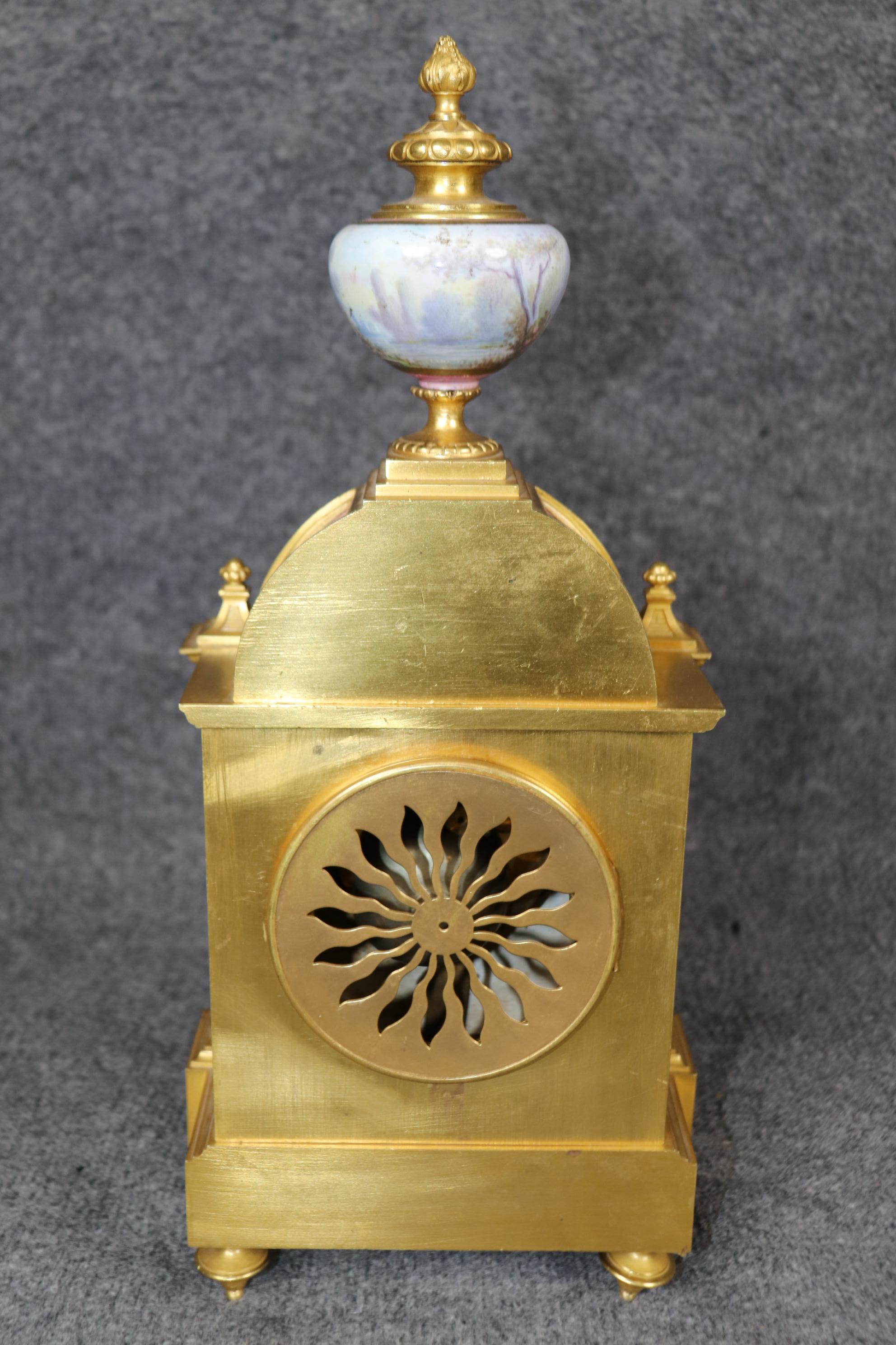 19th Century Antique 19th C. French Bronze Ormolu and Porcelain Clock Set By Raingo Frères For Sale