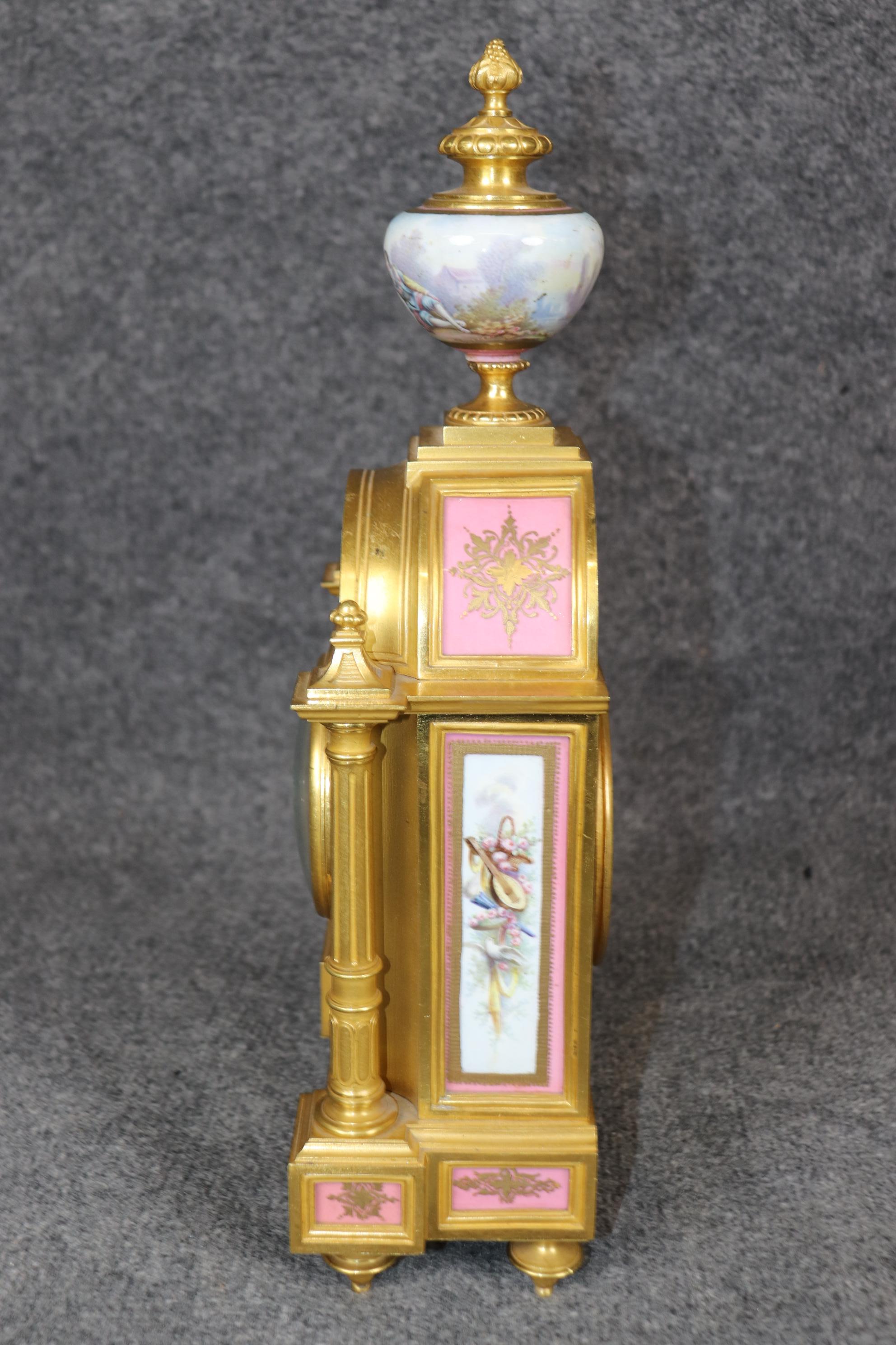 Antique 19th C. French Bronze Ormolu and Porcelain Clock Set By Raingo Frères For Sale 1