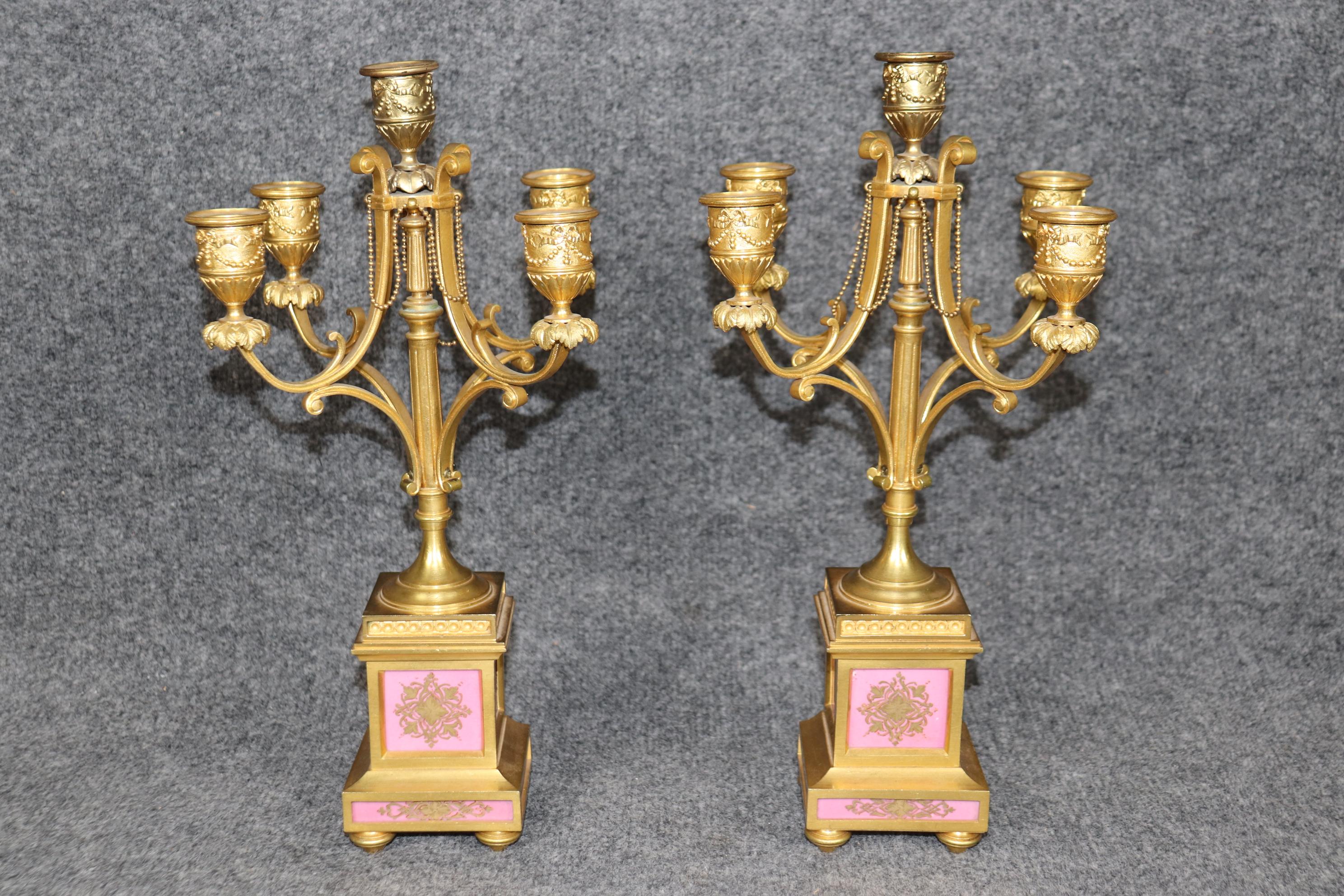 Antique 19th C. French Bronze Ormolu and Porcelain Clock Set By Raingo Frères For Sale 2