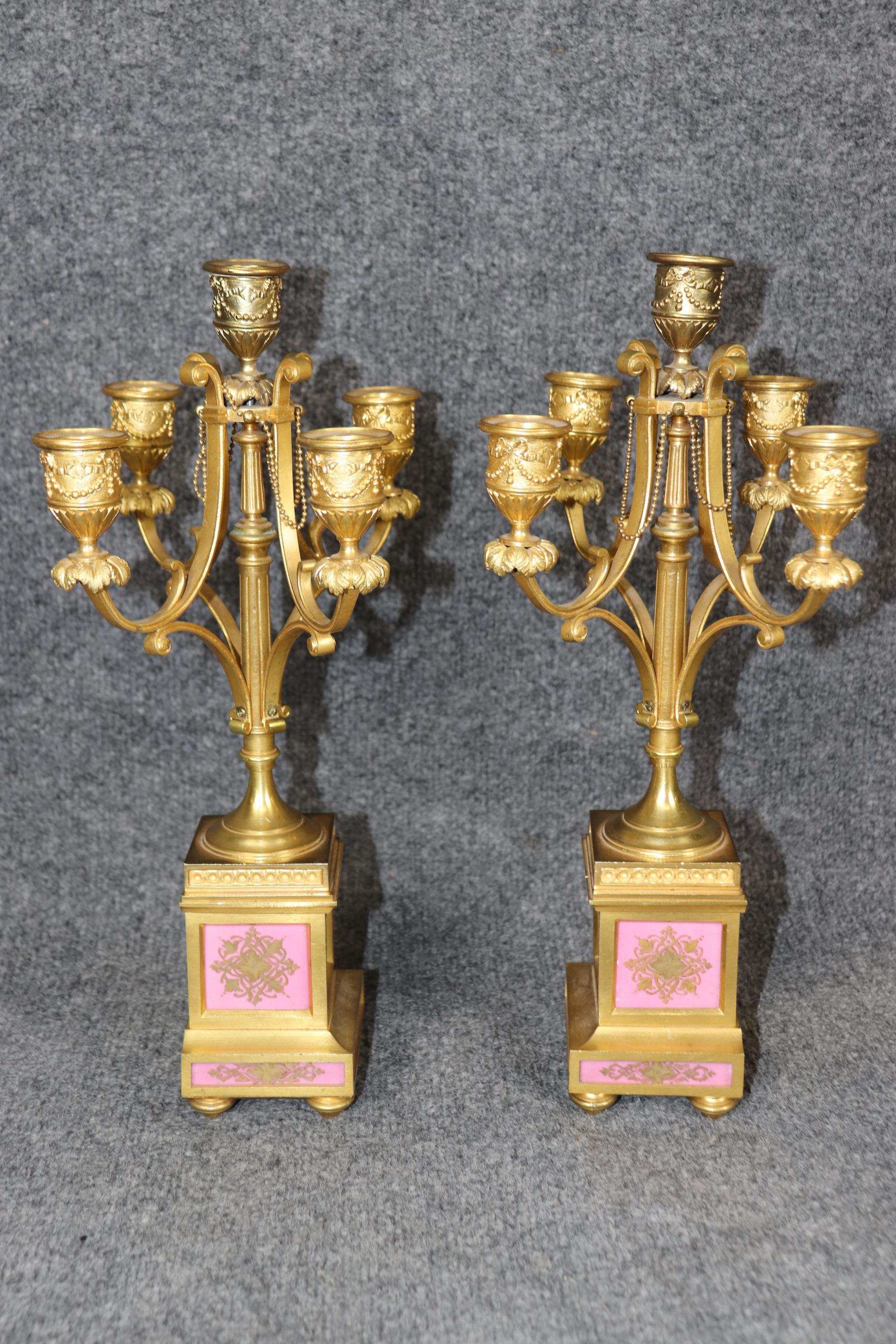 Antique 19th C. French Bronze Ormolu and Porcelain Clock Set By Raingo Frères For Sale 3