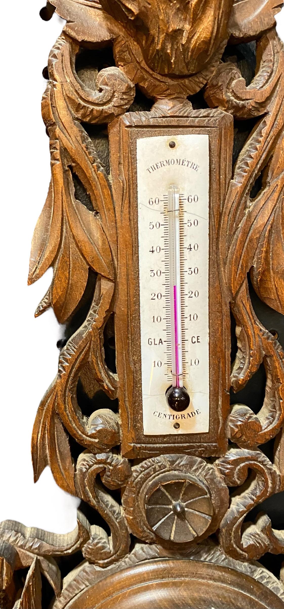 Antique 19th c. French Carved Walnut Aneroid Barometer  9