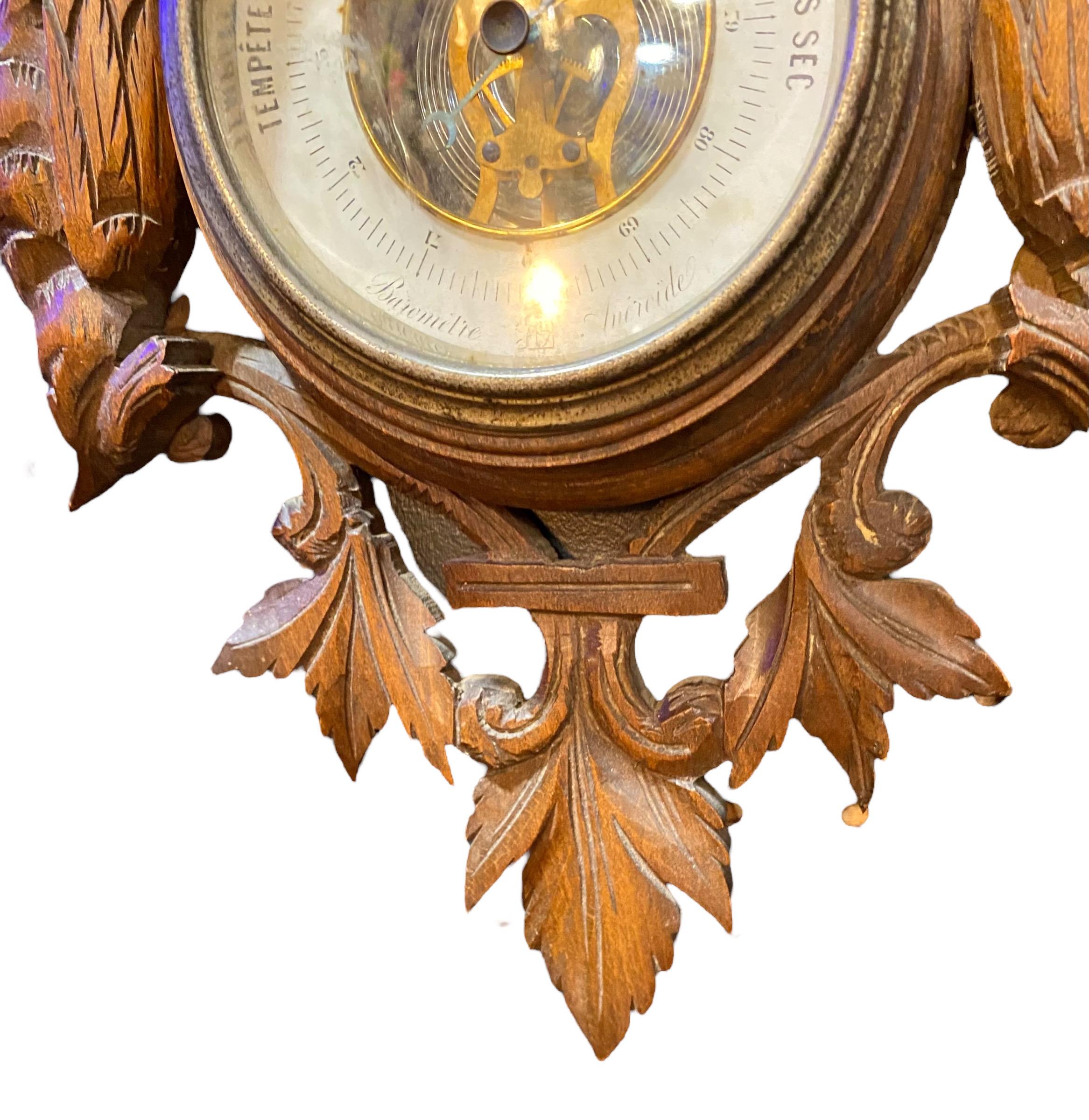 Antique 19th c. French Carved Walnut Aneroid Barometer  In Good Condition In New Orleans, LA