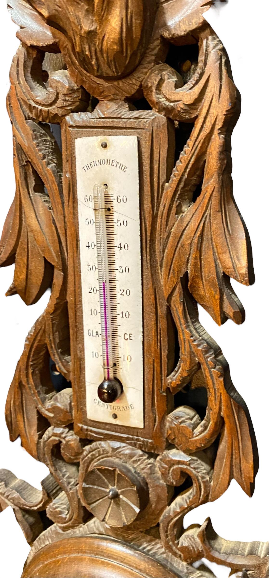 Antique 19th c. French Carved Walnut Aneroid Barometer  1