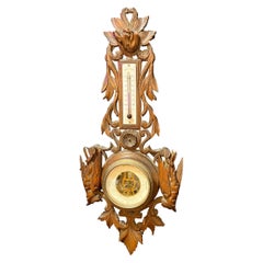 Antique 19th c. French Carved Walnut Aneroid Barometer