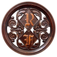 Antique 19th C French Carved Wood Shield Medallion RF Republic of France