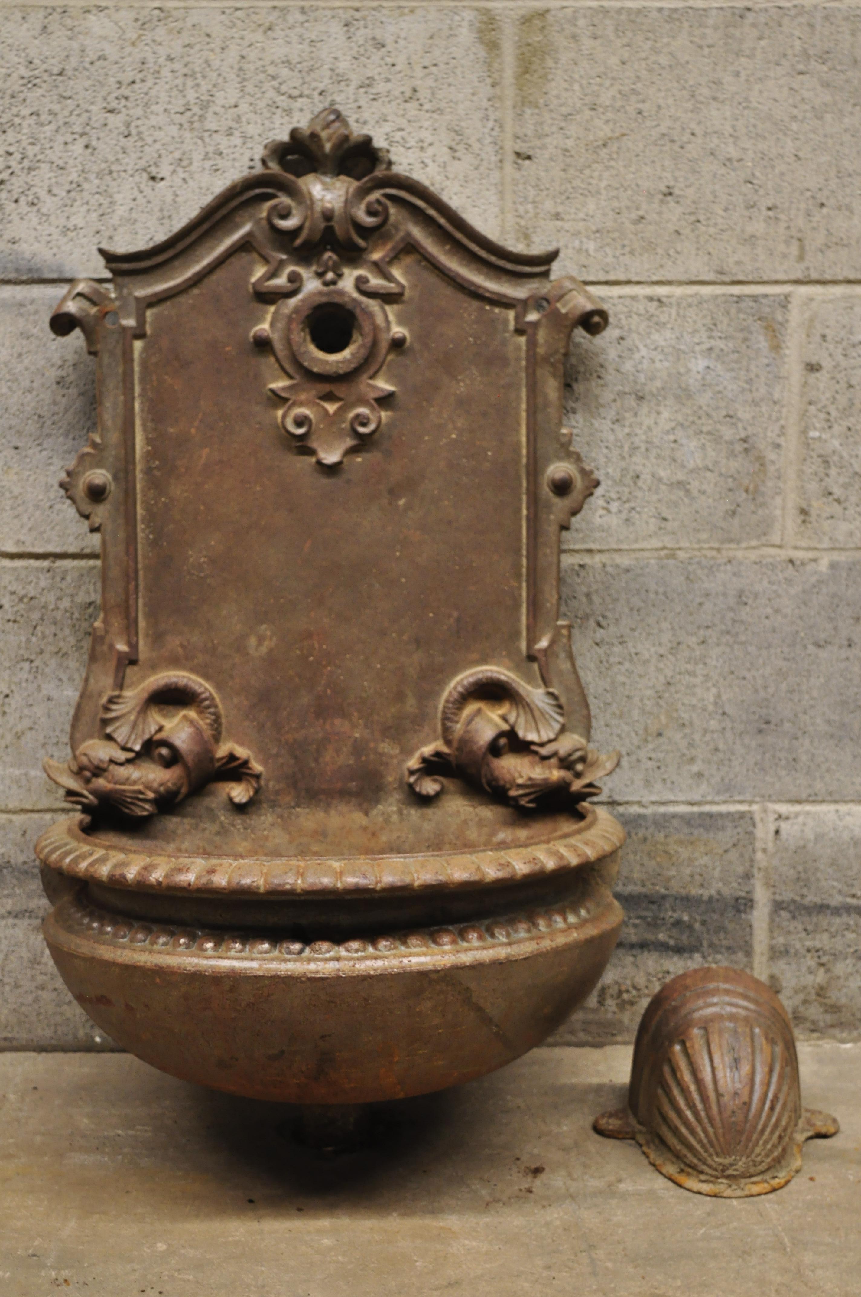 19th Century French Cast Iron Neoclassical Dolphin Garden Wall Fountain Basin 6