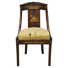 Antique 19th C. French Empire Regency Mahogany Side Chair with Bronze Ormolu (Sedia laterale in mogano con ornamento in bronzo)