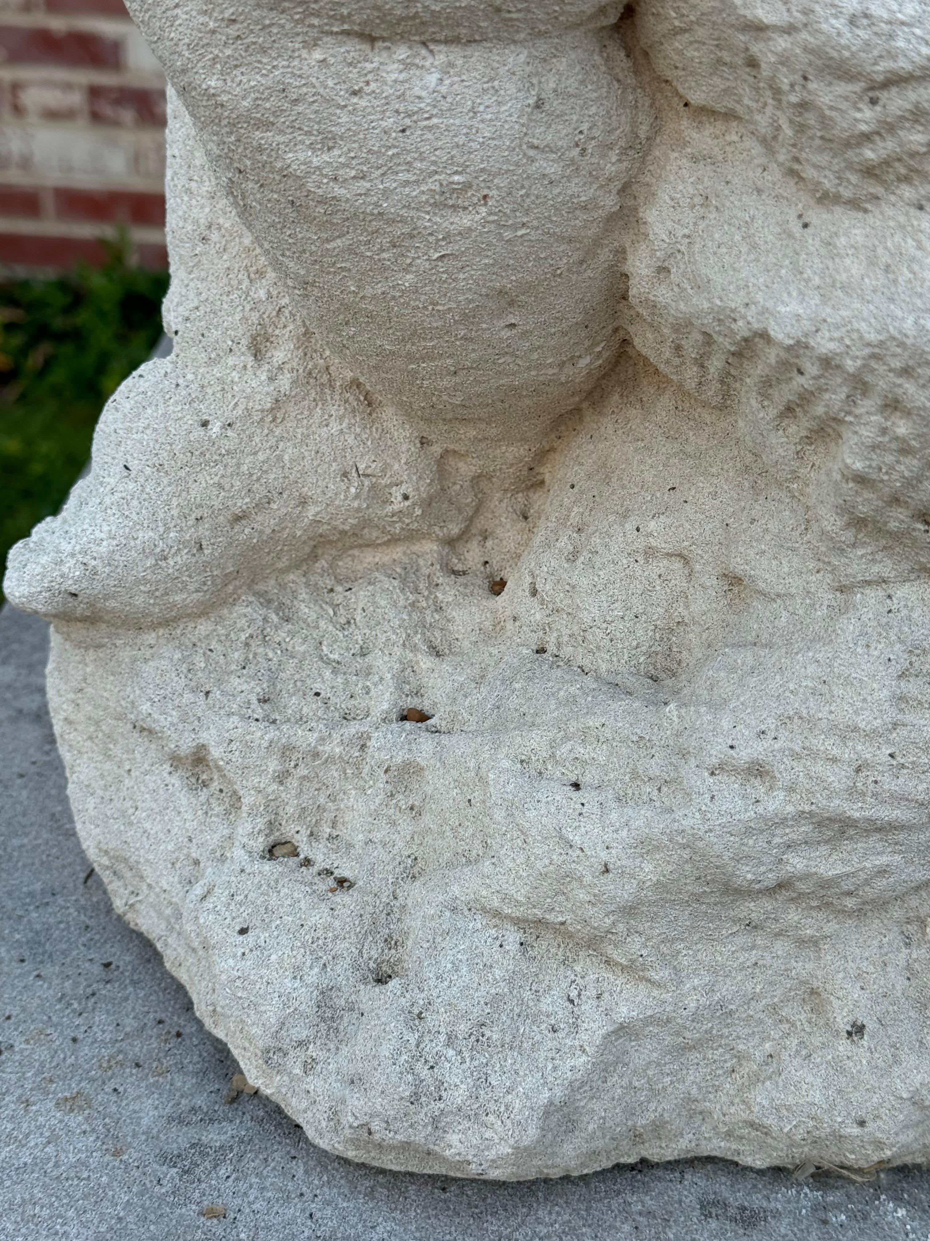 Antique 19th C. French Hand-Carved Limestone Cherub or Putti Garden Statue For Sale 6