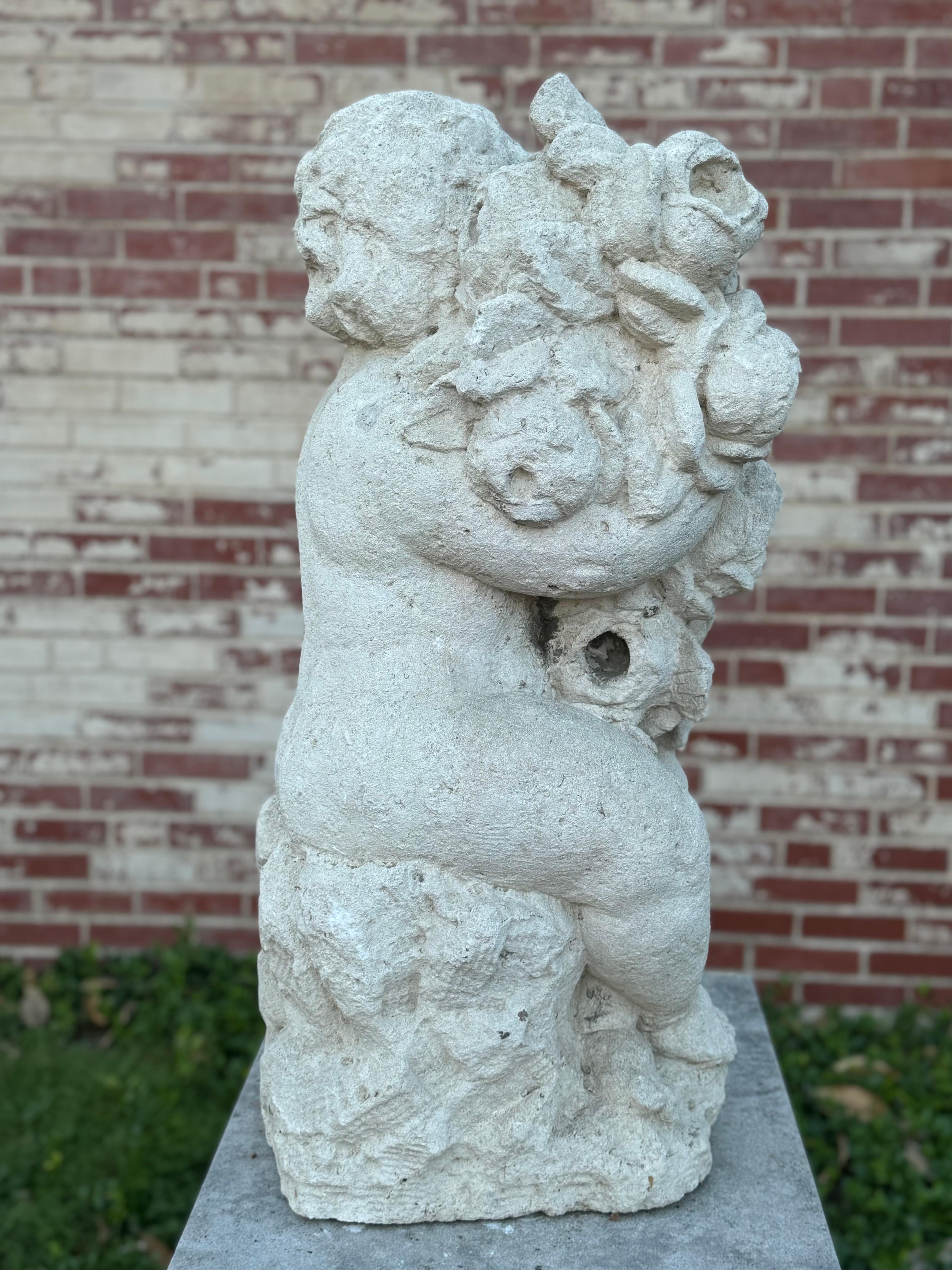Antique 19th C. French Hand-Carved Limestone Cherub or Putti Garden Statue For Sale 10