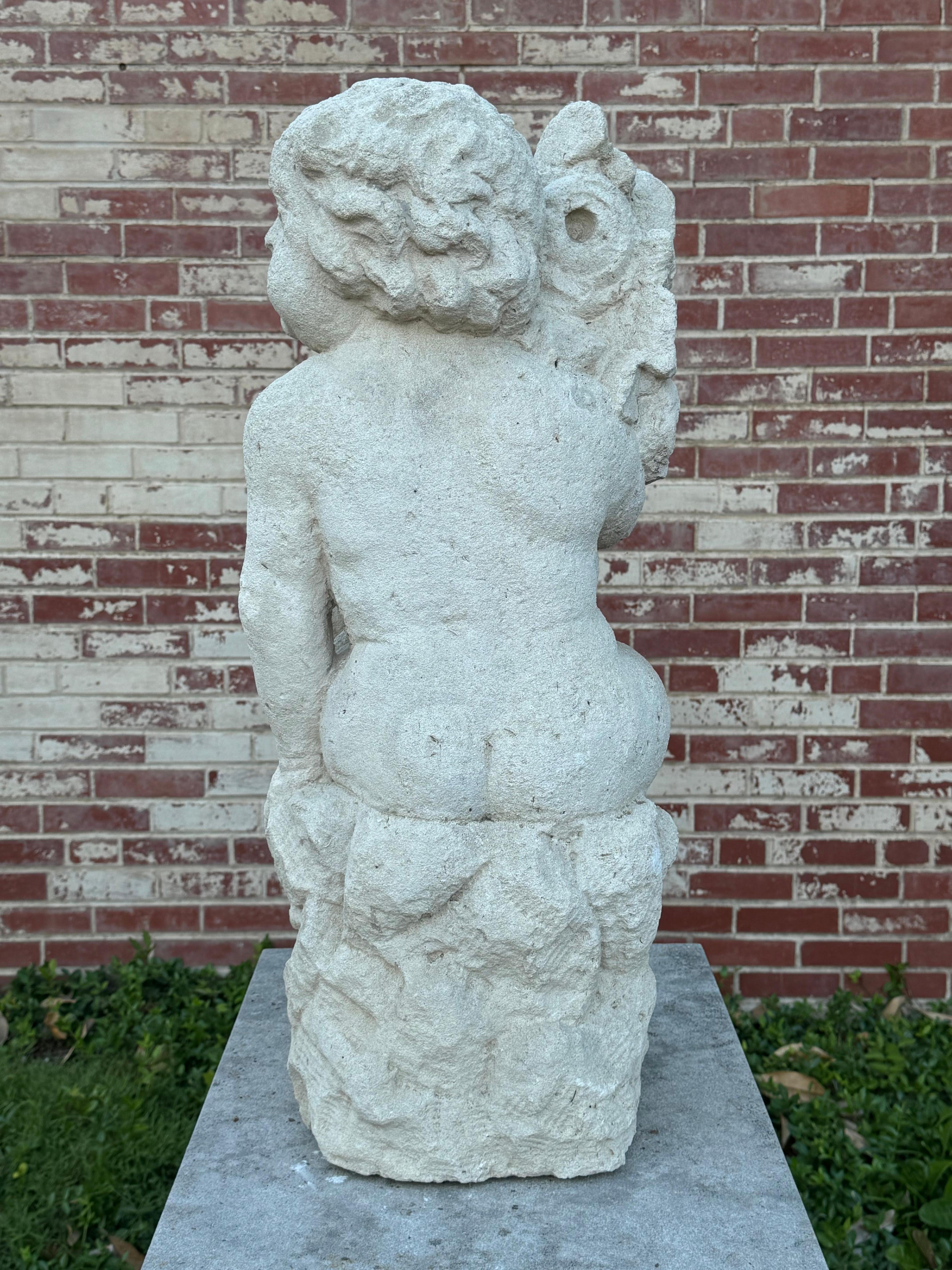 Antique 19th C. French Hand-Carved Limestone Cherub or Putti Garden Statue For Sale 11