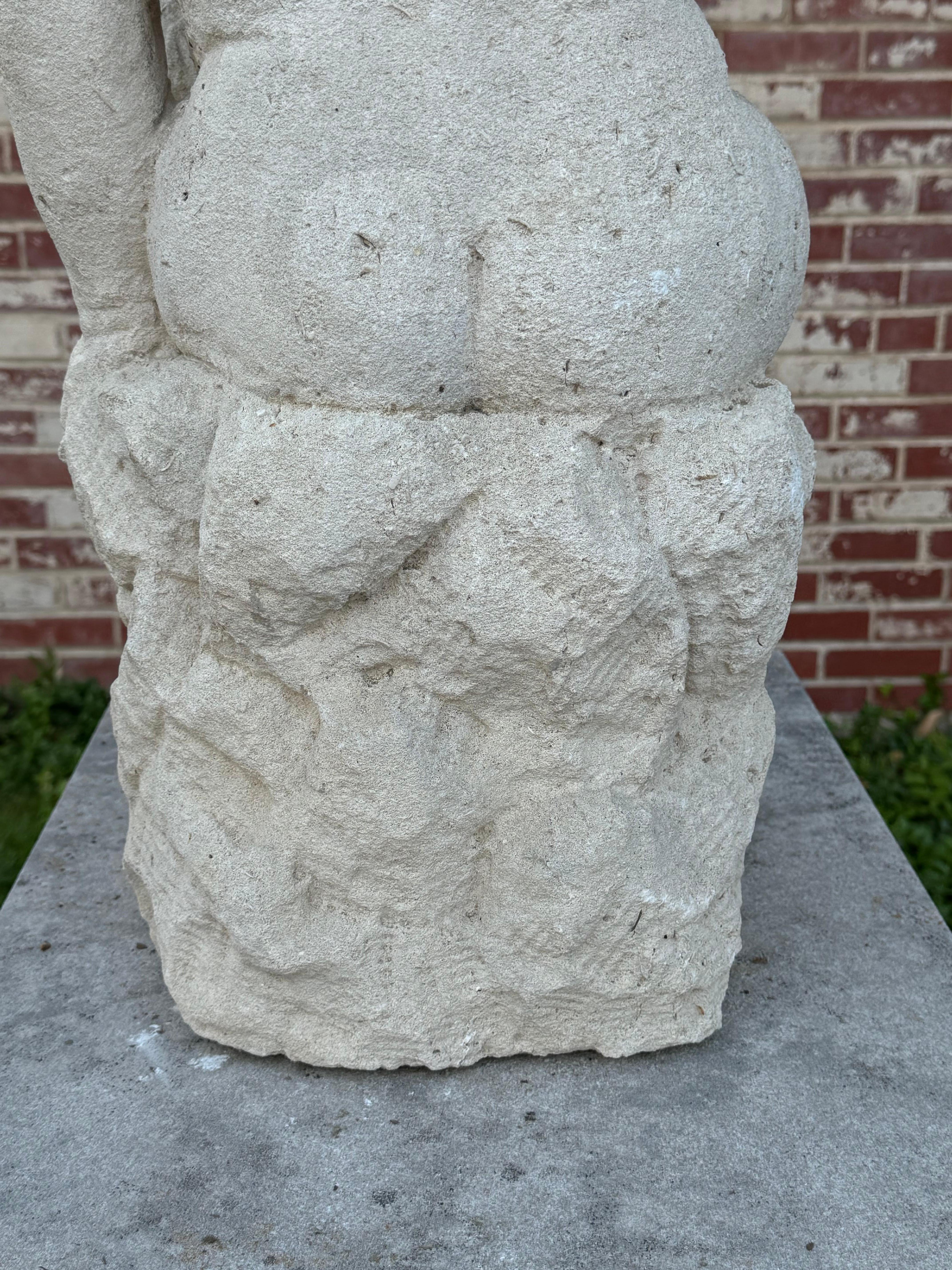 Antique 19th C. French Hand-Carved Limestone Cherub or Putti Garden Statue For Sale 13