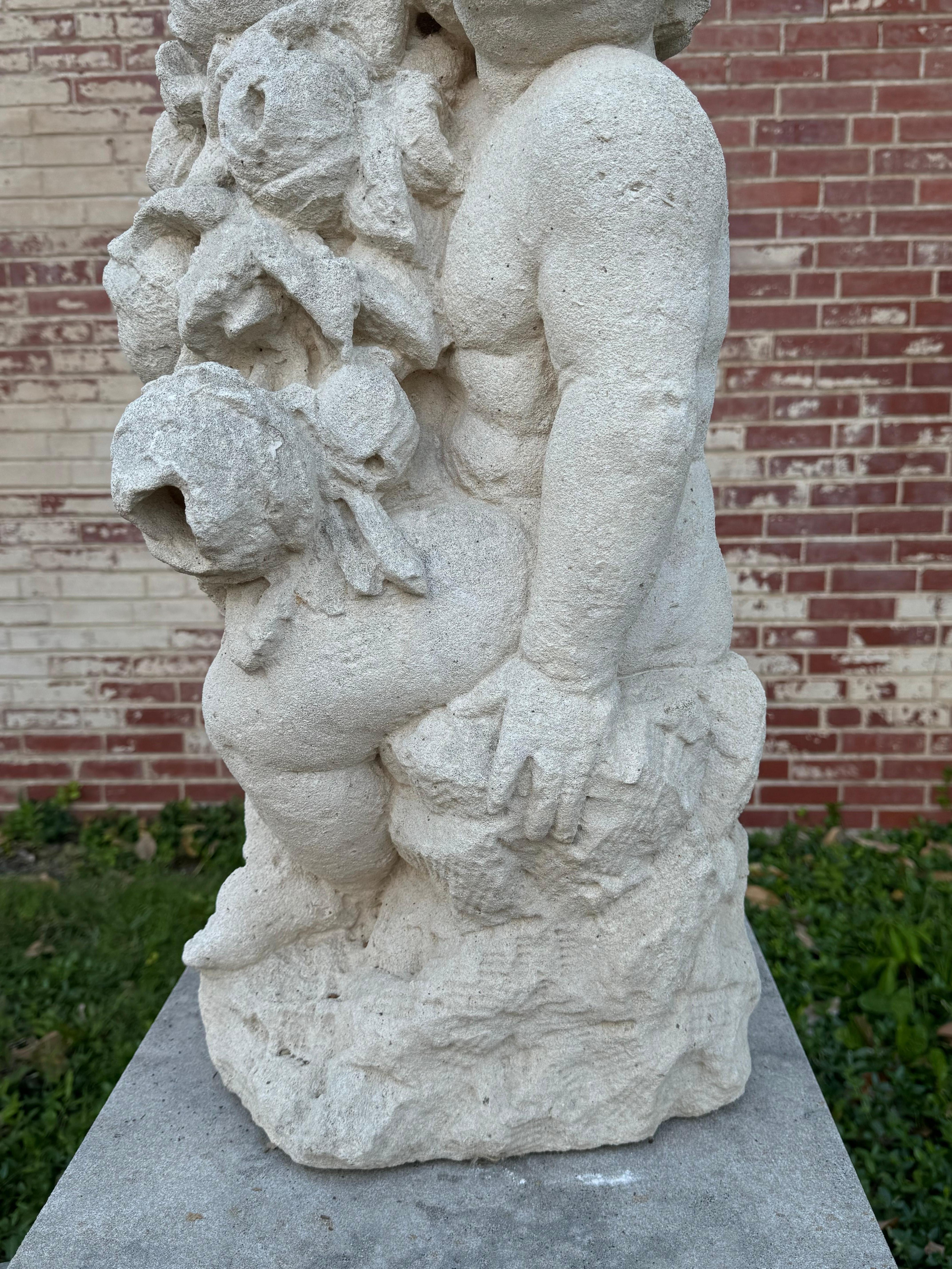 Antique 19th C. French Hand-Carved Limestone Cherub or Putti Garden Statue For Sale 4