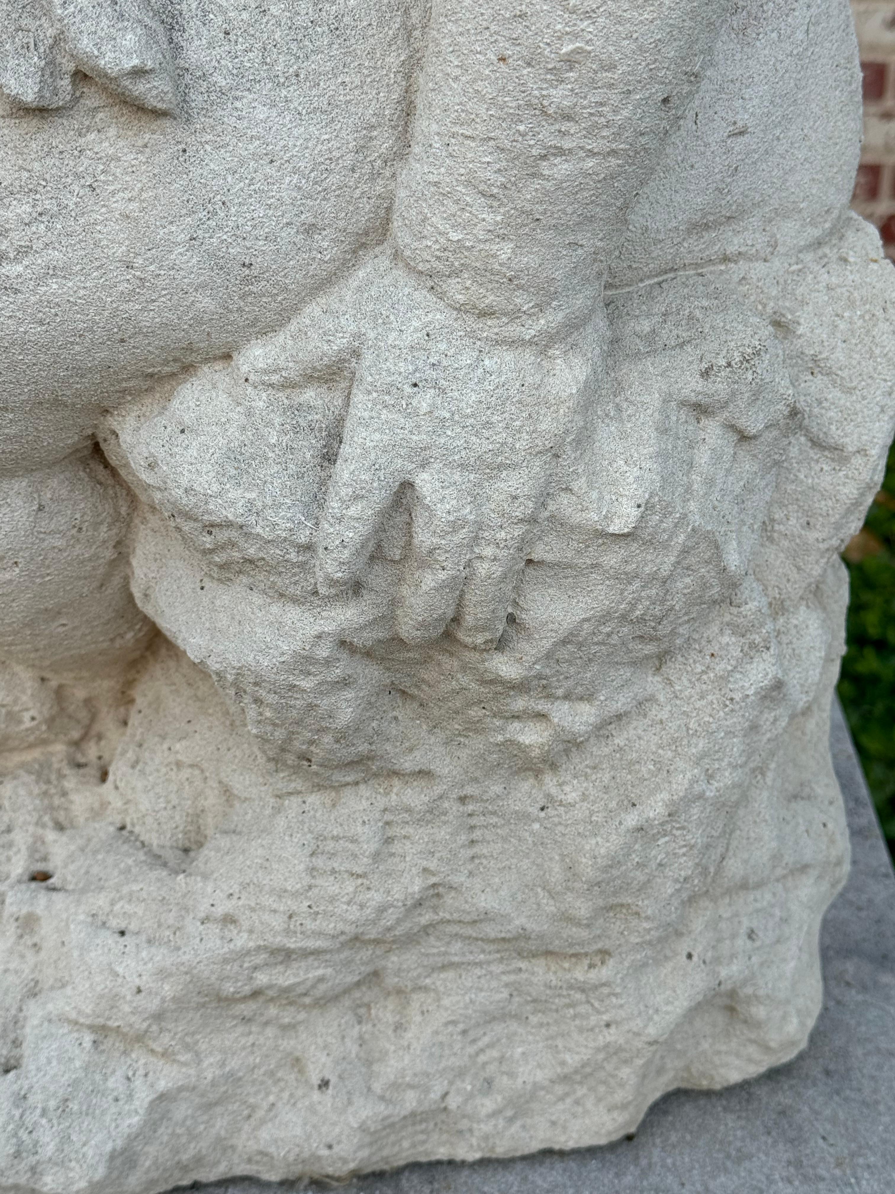 Antique 19th C. French Hand-Carved Limestone Cherub or Putti Garden Statue For Sale 5