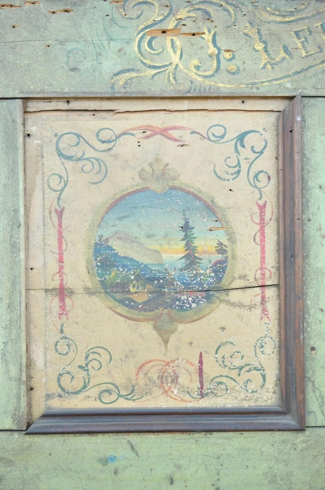 Iron Antique 19th C French Hand Painted Distressed Wood Blanket Chest Dovetail Trunk For Sale