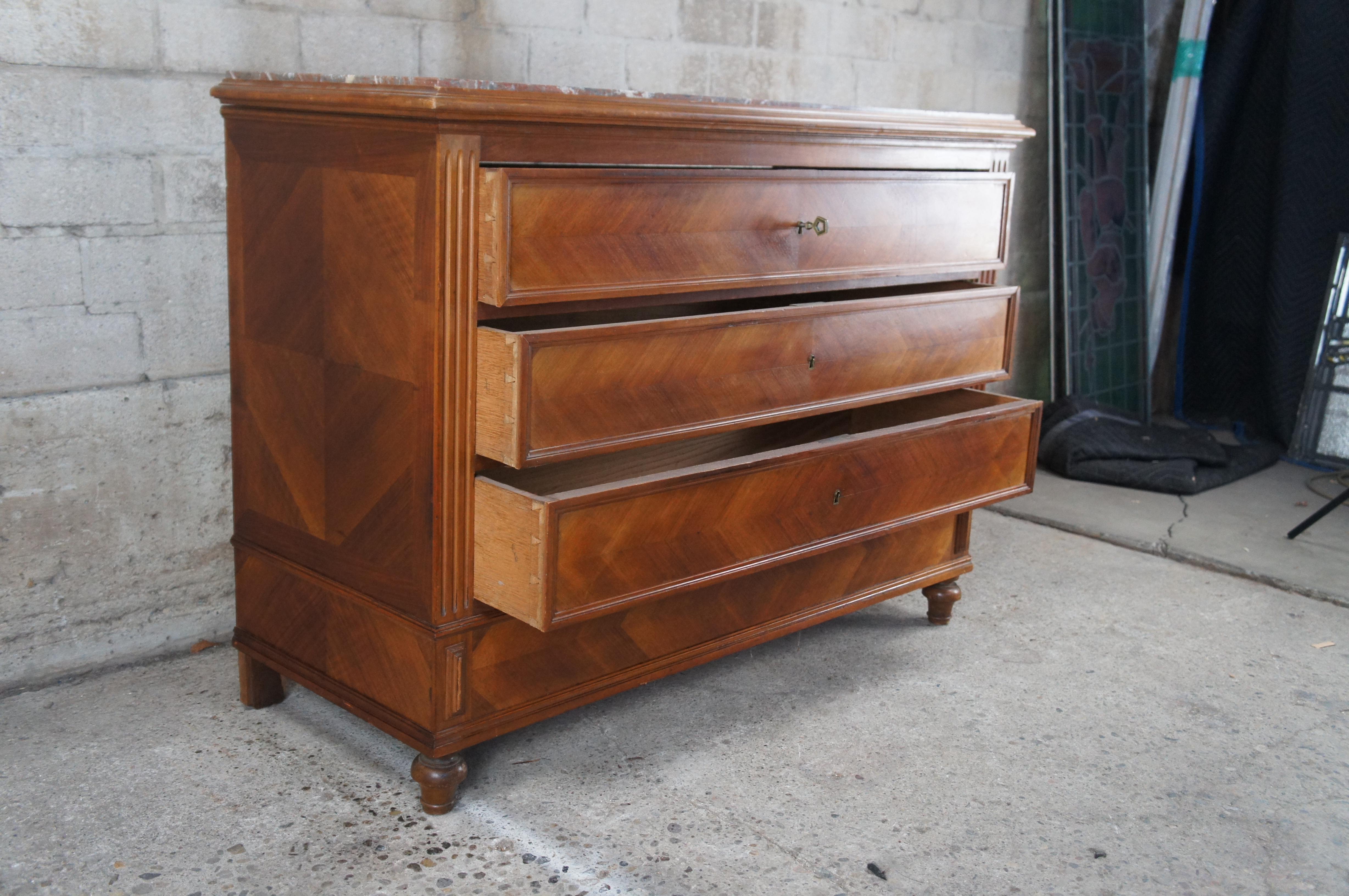 Antique 19th C. French Louis Philippe Matchbook Walnut Commode Chest of Drawers For Sale 1