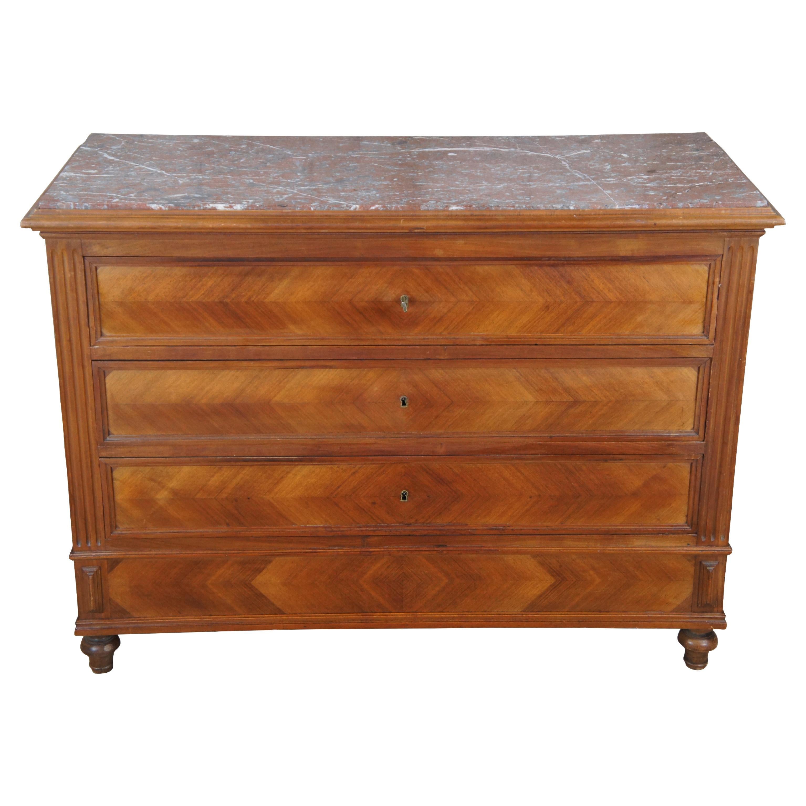 Antique 19th C. French Louis Philippe Matchbook Walnut Commode Chest of Drawers For Sale