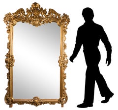 Large 19th C. French Louis XIV Style Giltwood Wall Mirror with Carved Detailing