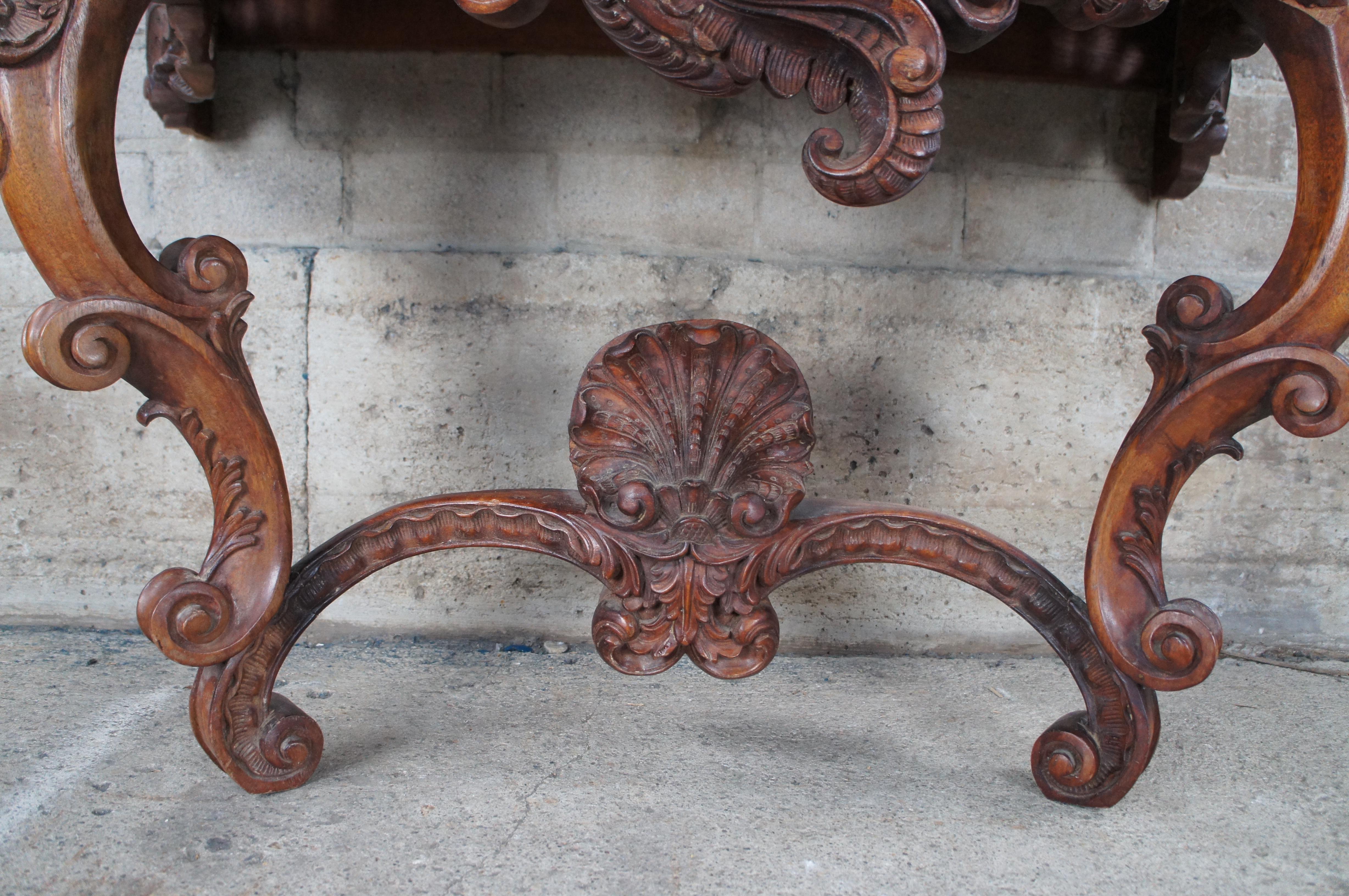 XIXe siècle Ancienne table console rococo française Louis XV du 19ème siècle en acajou sculpté et serpentin en vente