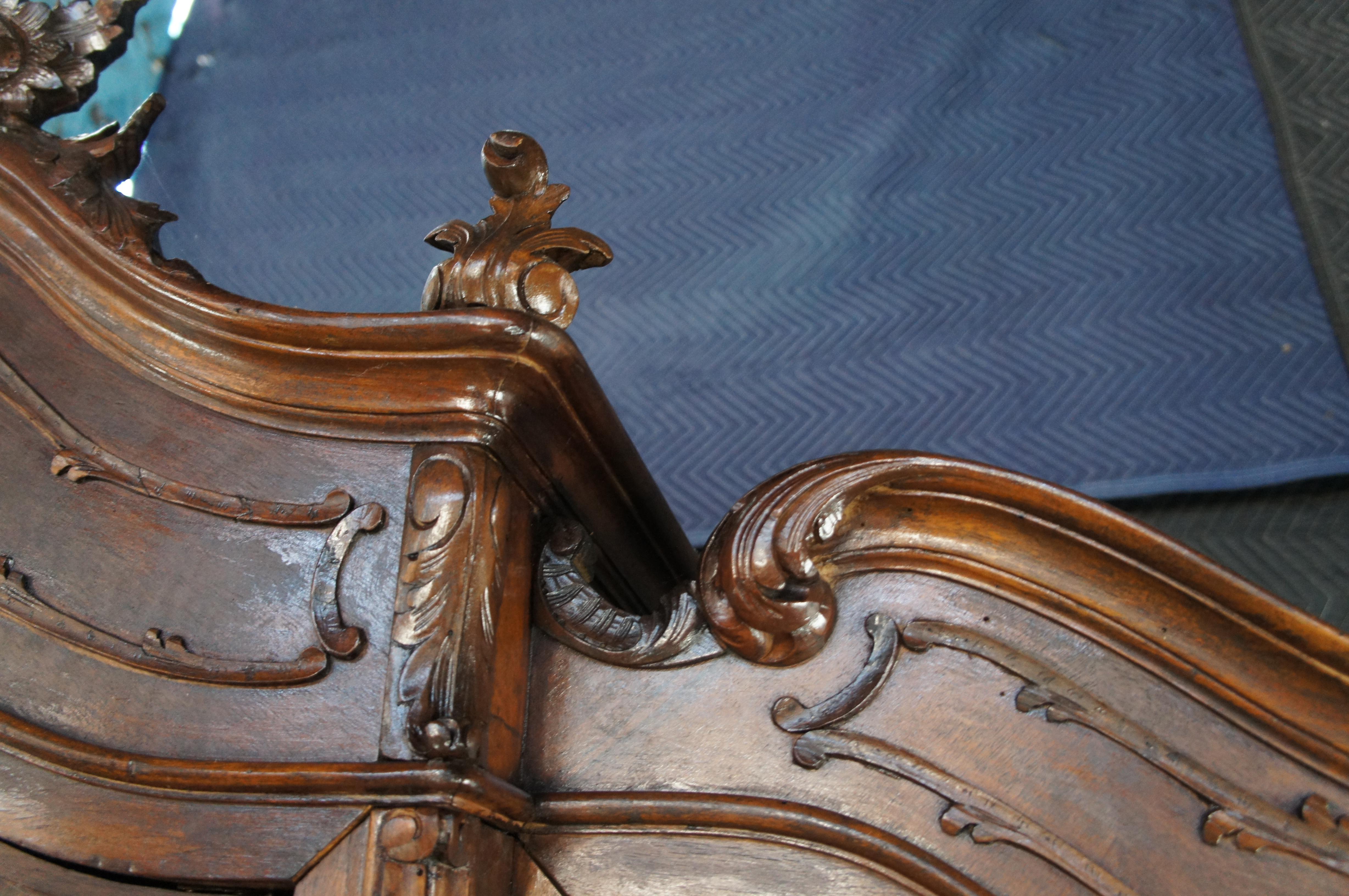 Antique 19th C. French Louis XV Walnut Carved 3 Door Mirrored Wardrobe Armoire For Sale 7