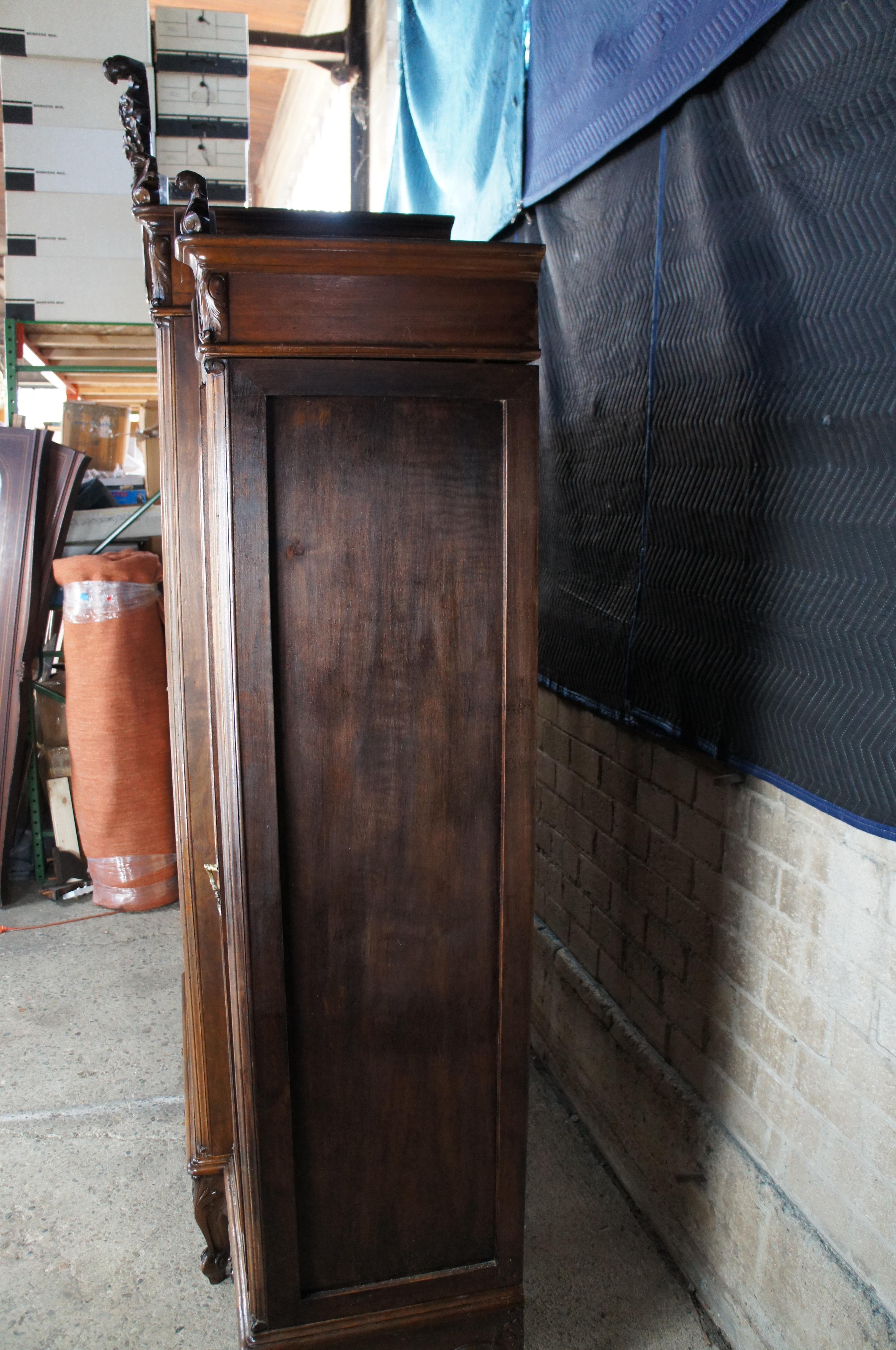 Antique 19th C. French Louis XV Walnut Carved 3 Door Mirrored Wardrobe Armoire For Sale 8