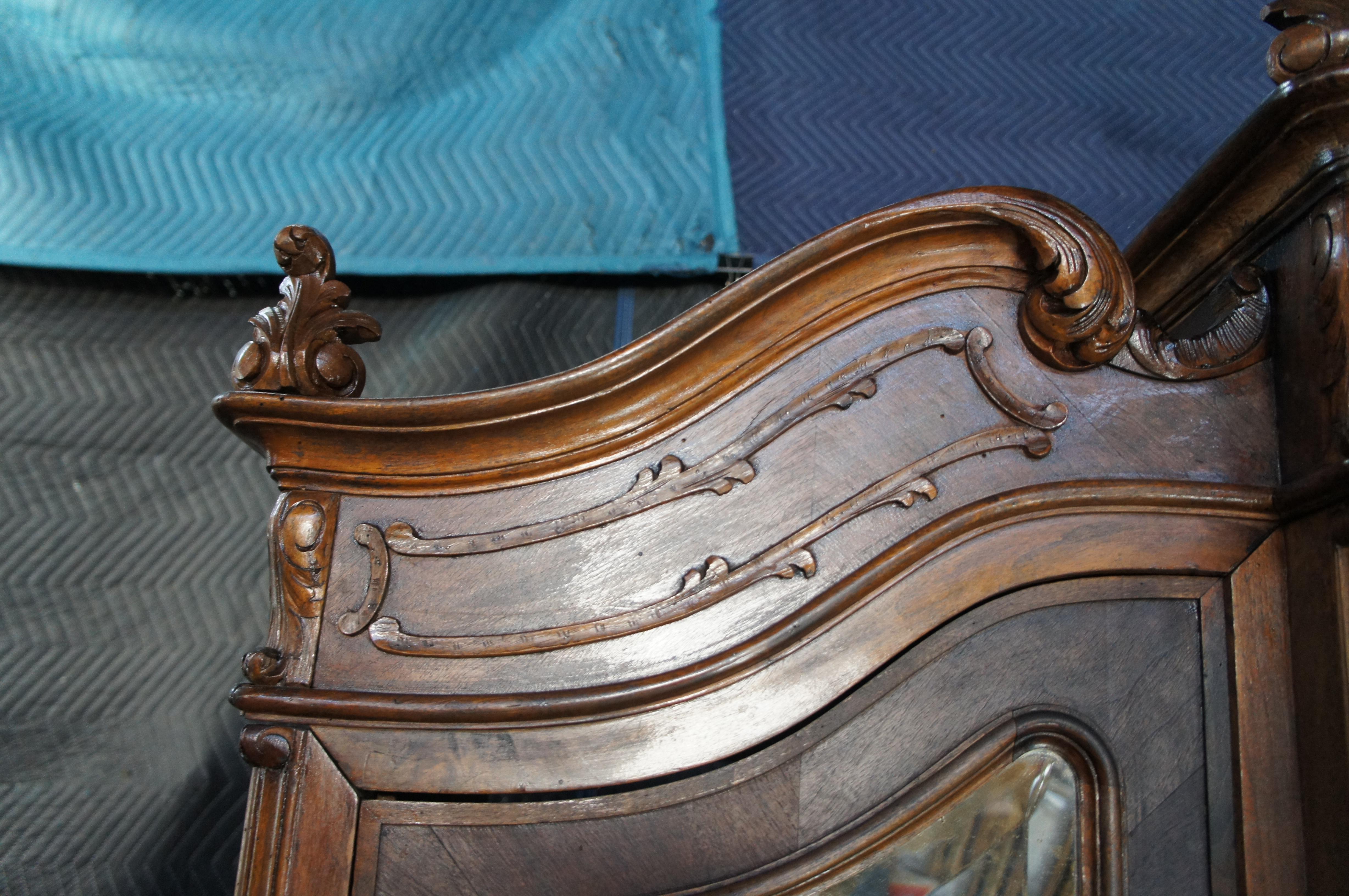 Antique 19th C. French Louis XV Walnut Carved 3 Door Mirrored Wardrobe Armoire For Sale 3