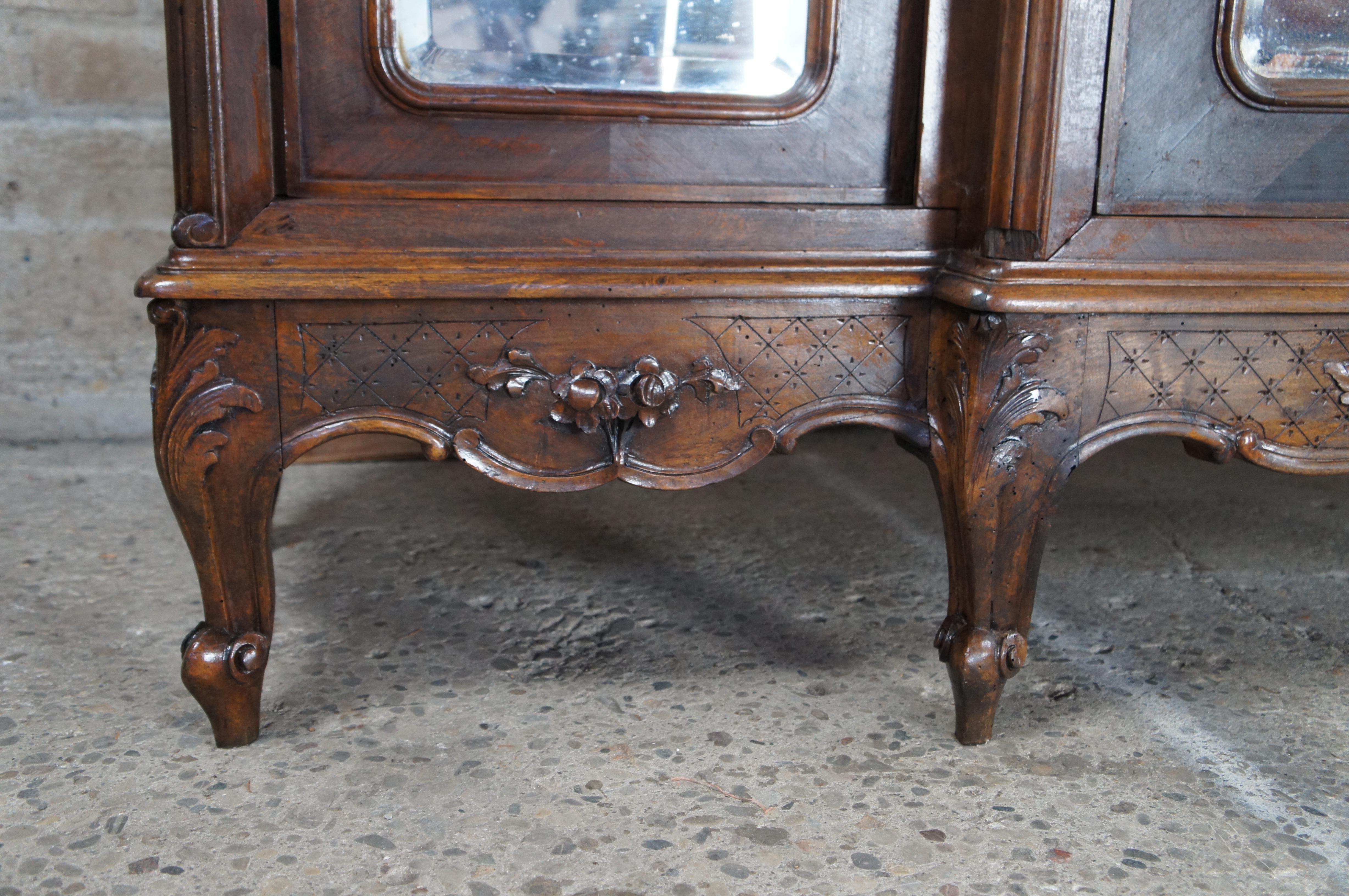 Antique 19th C. French Louis XV Walnut Carved 3 Door Mirrored Wardrobe Armoire For Sale 4