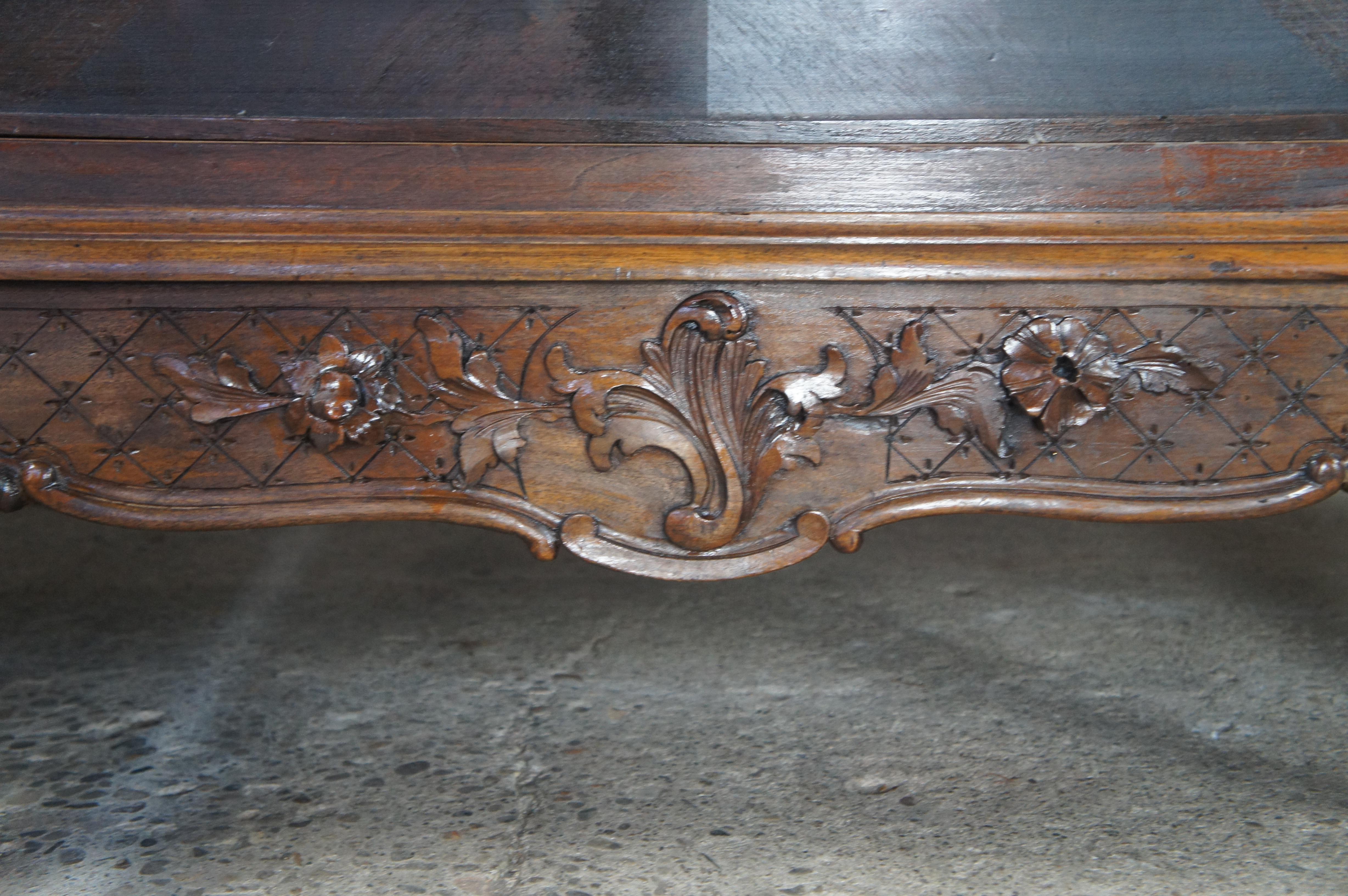 Antique 19th C. French Louis XV Walnut Carved 3 Door Mirrored Wardrobe Armoire For Sale 5