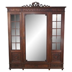 Armoire d'armoire néoclassique française Louis XVI du 19ème siècle en chêne à miroir 97 po.
