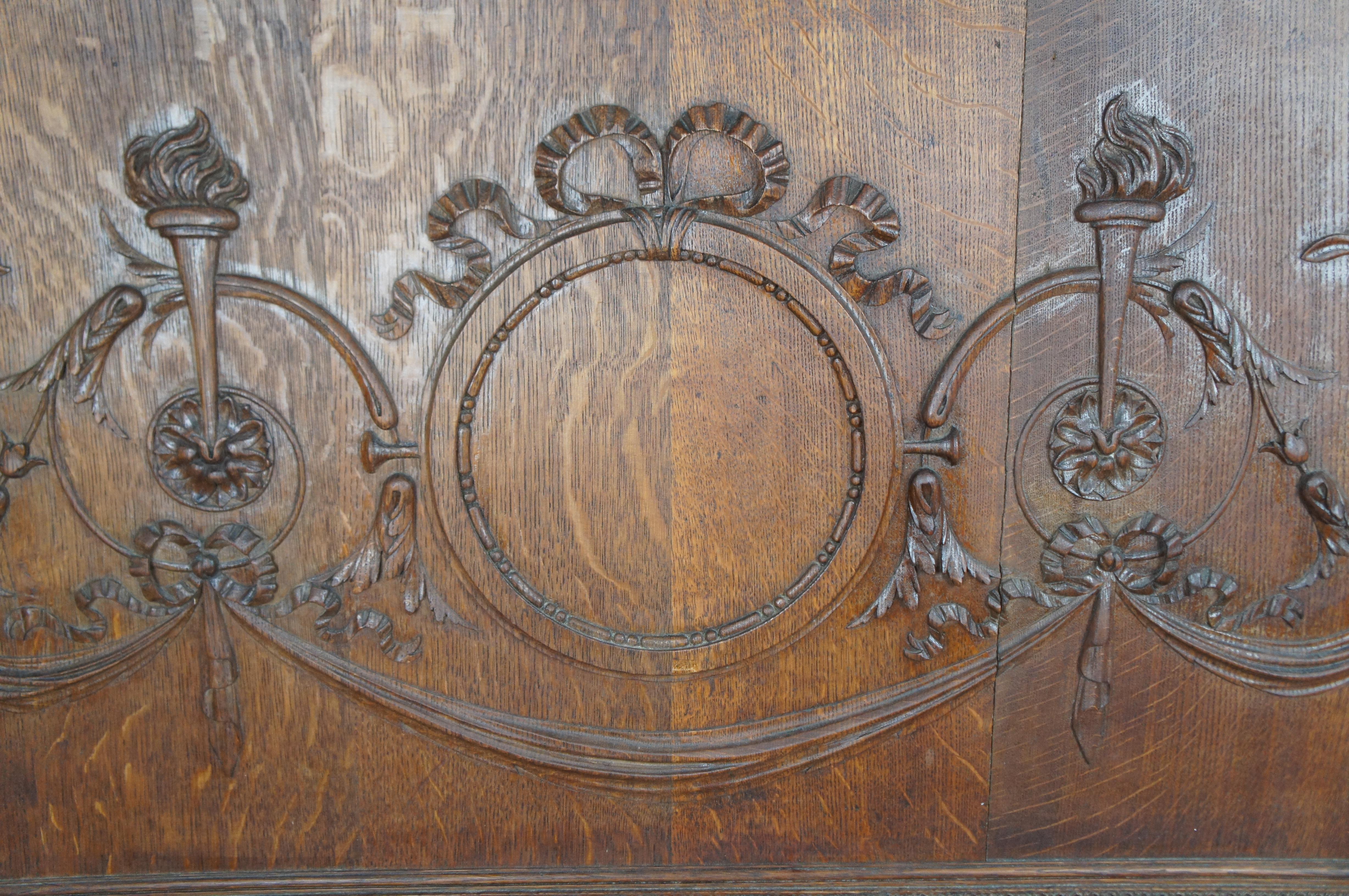 Antique 19th C. French Louis XVI Neoclassical Oak Ribbon Carved Full Size Bed For Sale 6