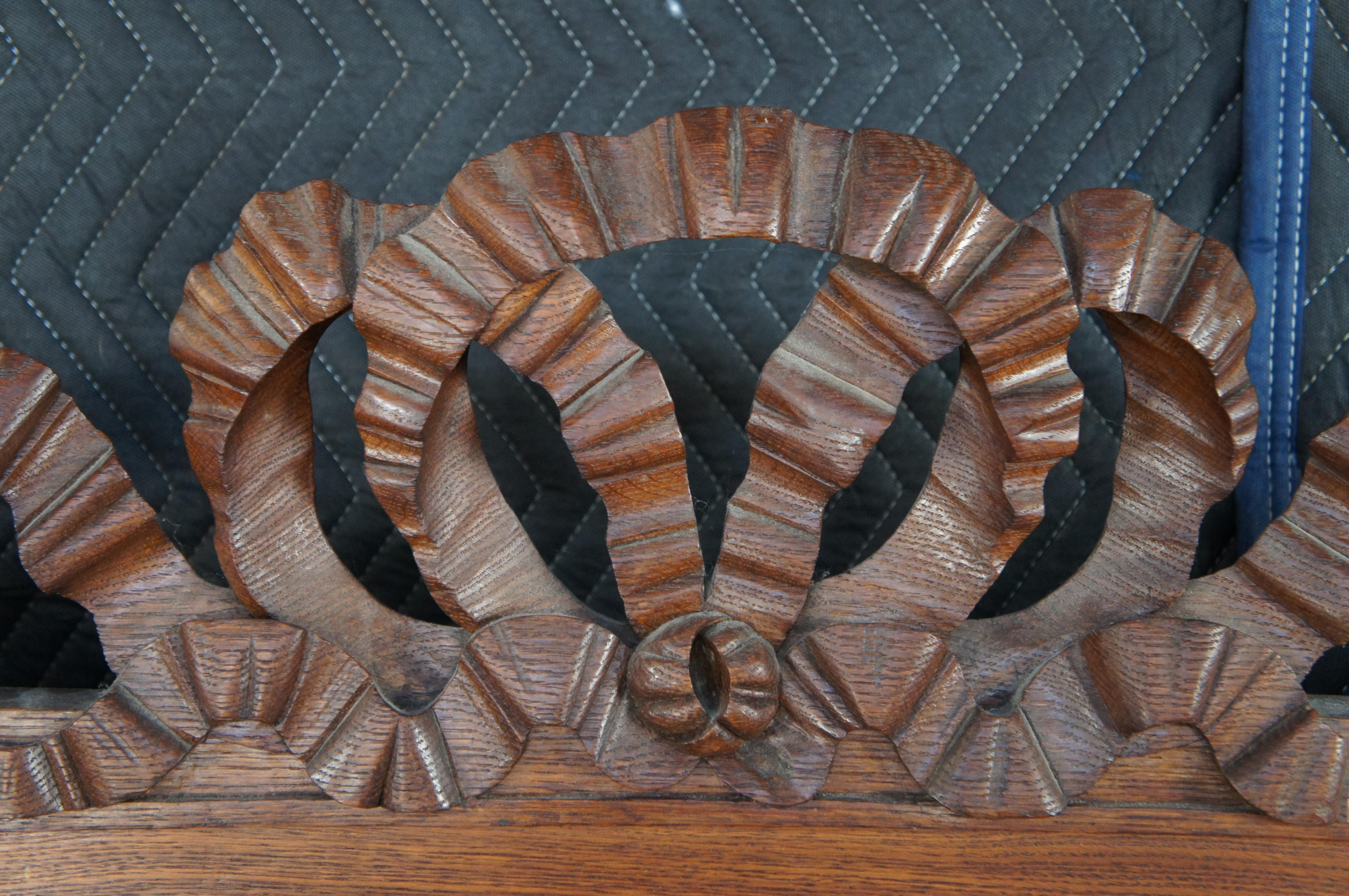 Antique 19th C. French Louis XVI Neoclassical Oak Ribbon Carved Full Size Bed For Sale 8