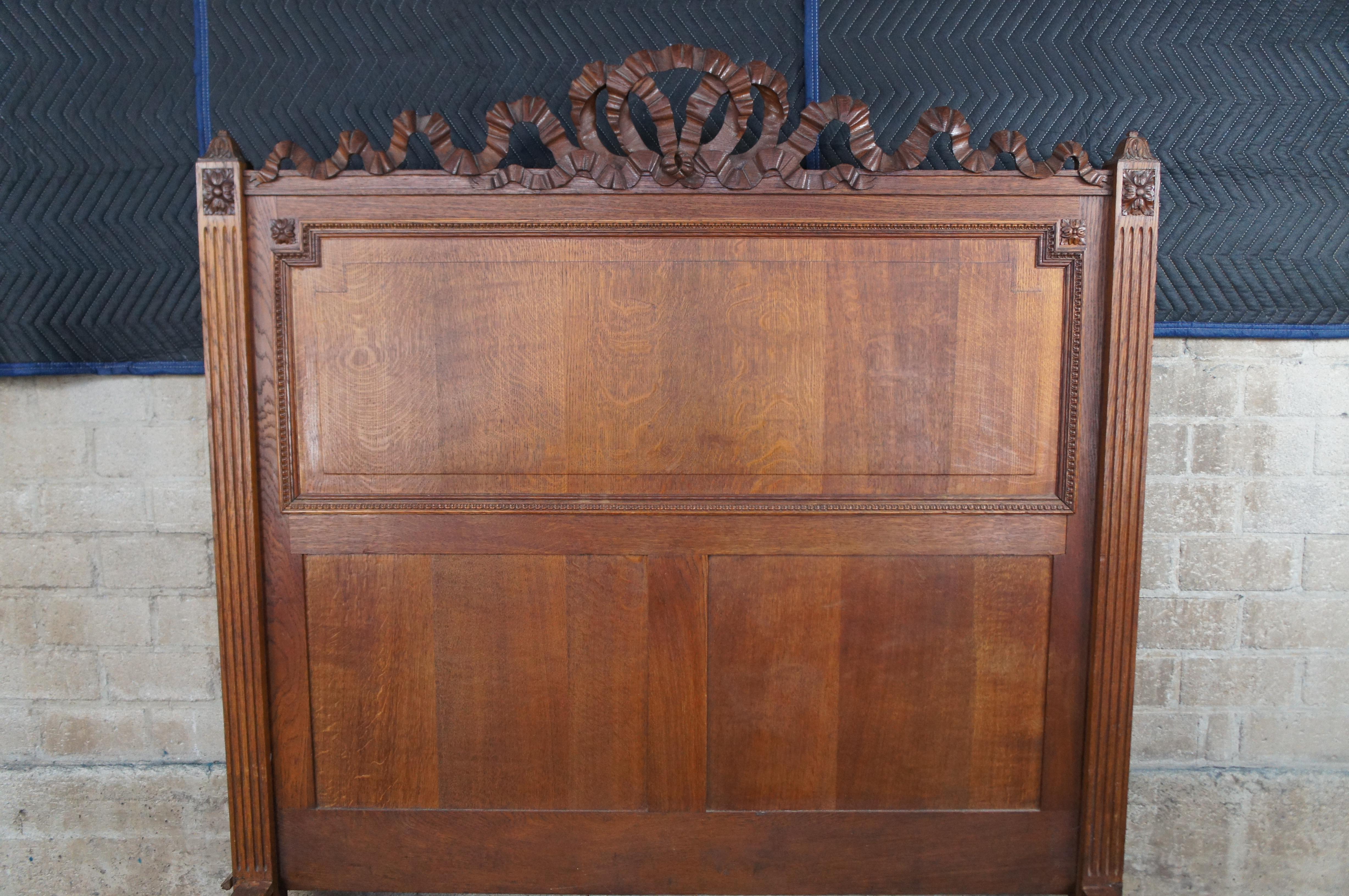 19th Century Antique 19th C. French Louis XVI Neoclassical Oak Ribbon Carved Full Size Bed For Sale