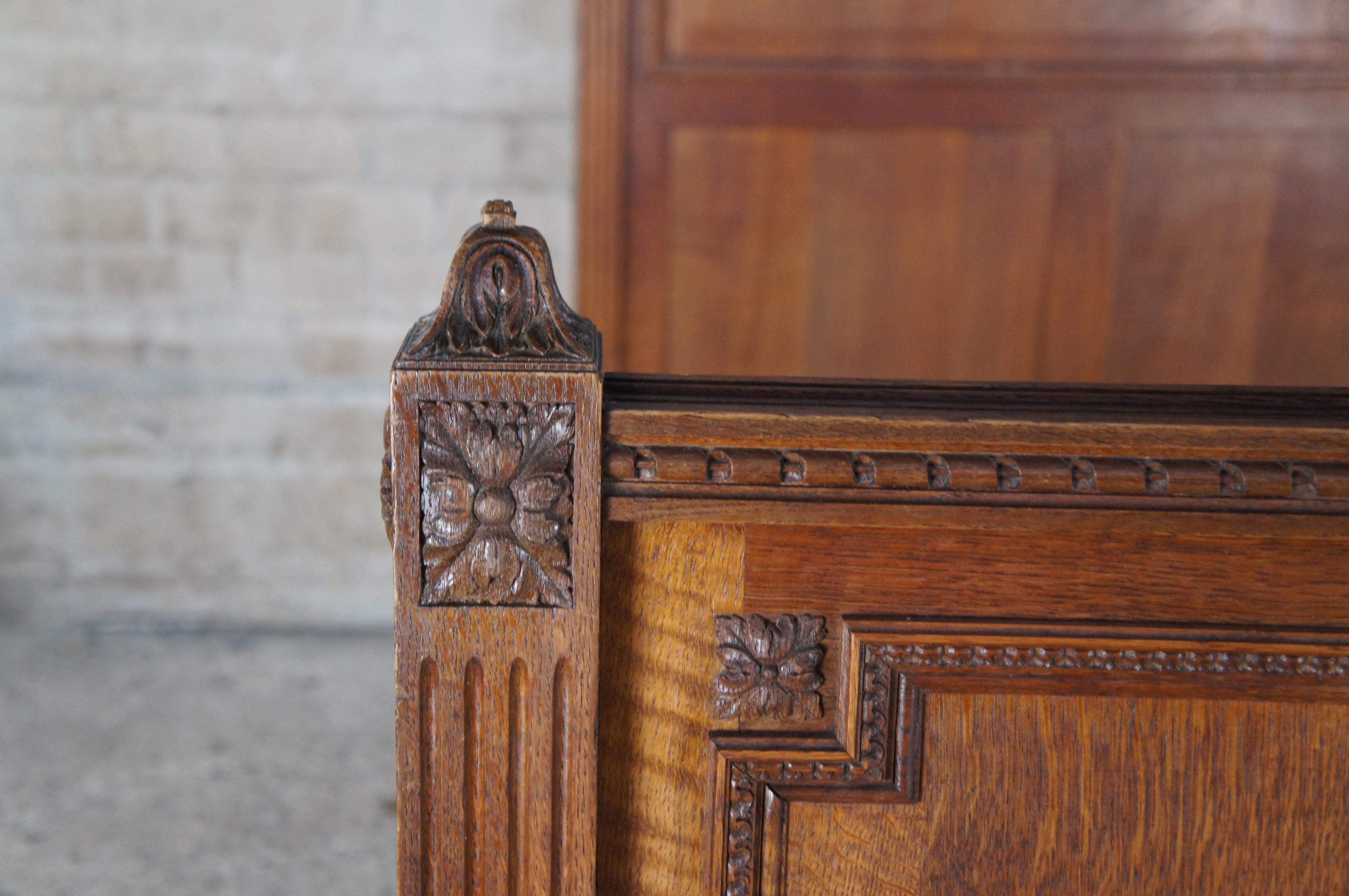 Antique 19th C. French Louis XVI Neoclassical Oak Ribbon Carved Full Size Bed For Sale 2