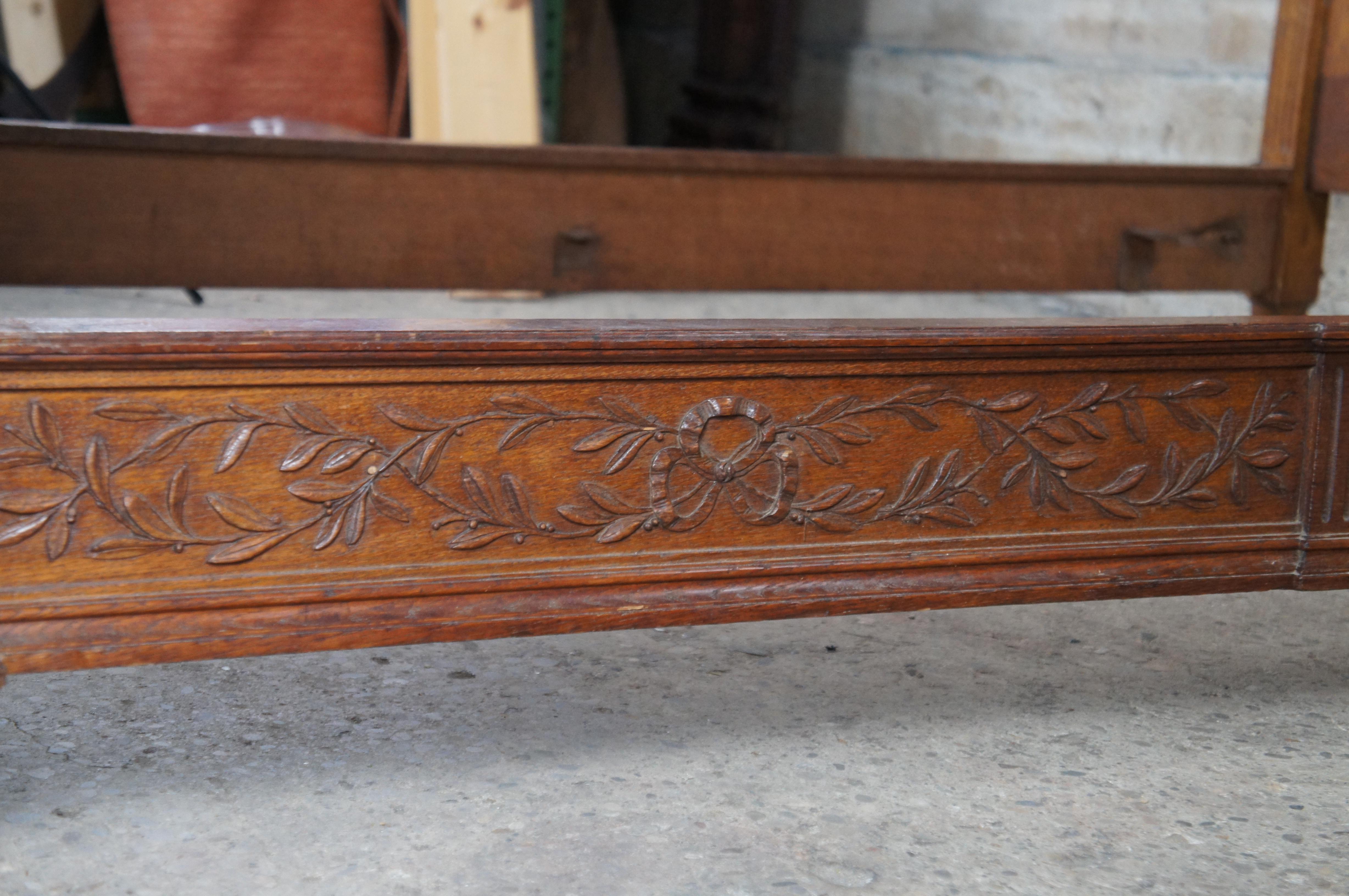 Antique 19th C. French Louis XVI Neoclassical Oak Ribbon Carved Full Size Bed For Sale 3
