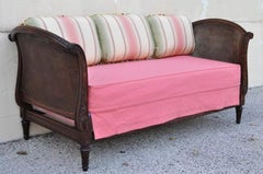 Antique 19th C. French Louis XVI Style Carved Walnut & Cane Pink Daybed Sofa