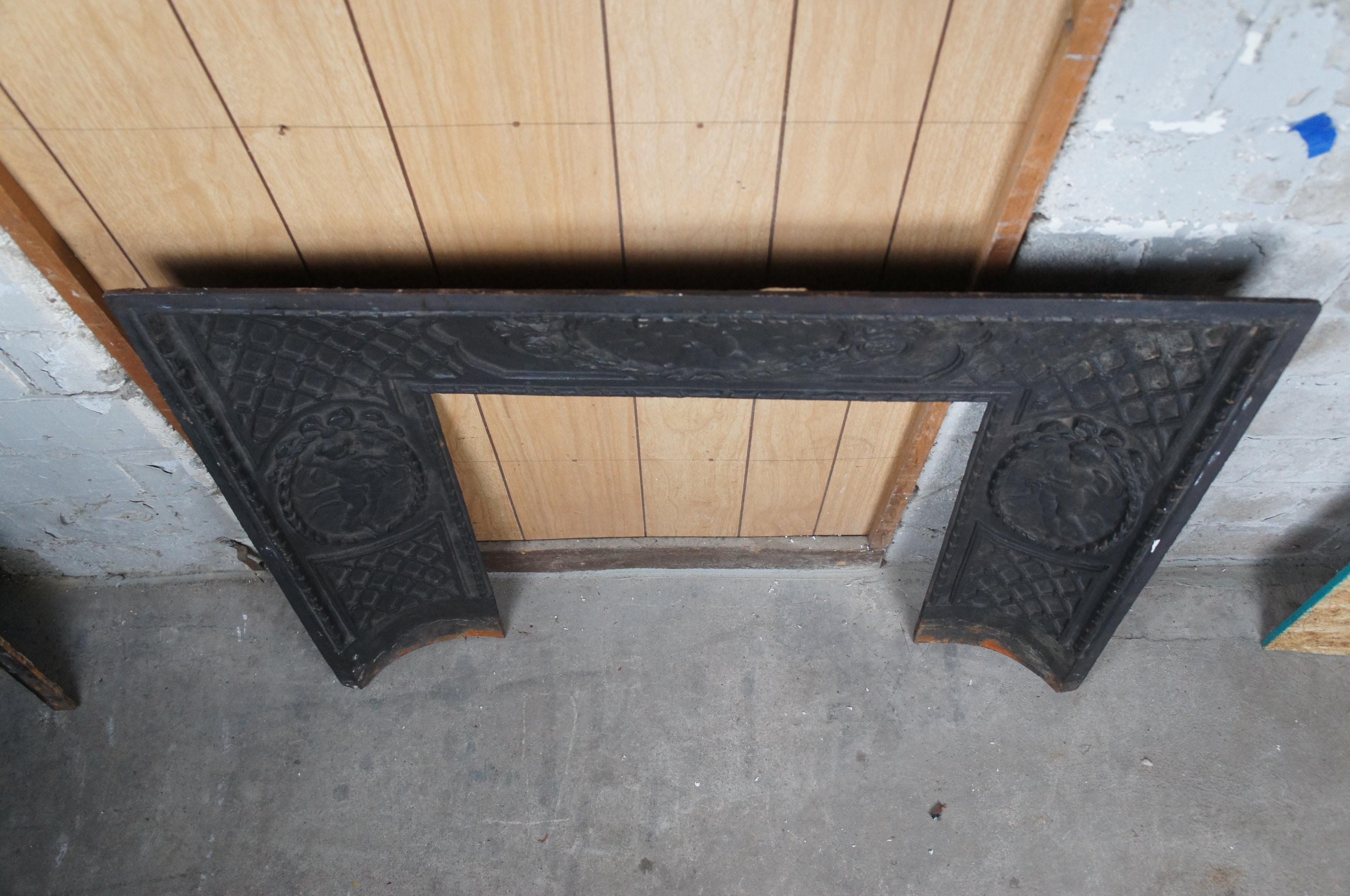 Antique 19th C French Louis XVI Style Cast Iron Fireplace Insert Surround Cherub 6
