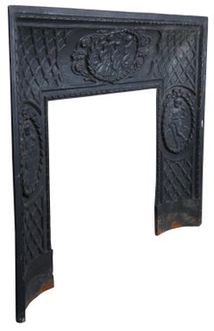 Antique 19th C French Louis XVI Style Cast Iron Fireplace Insert Surround Cherub