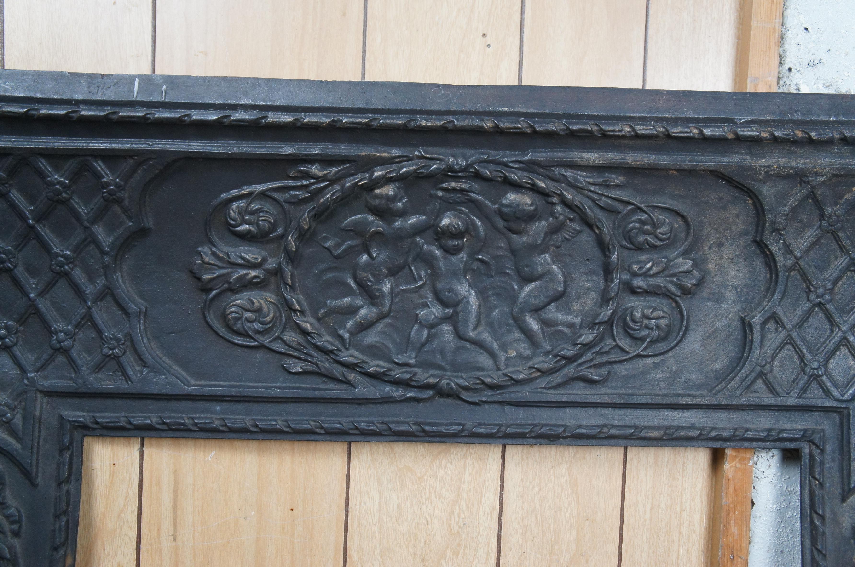 19th Century Antique 19th C French Louis XVI Style Cast Iron Fireplace Insert Surround Cherub