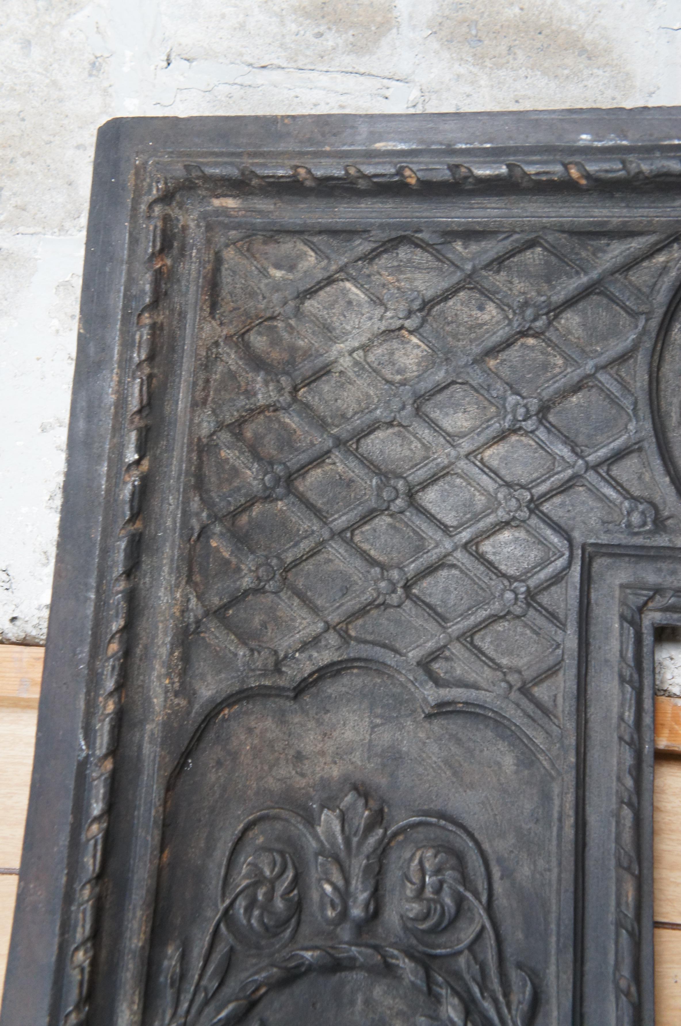 Antique 19th C French Louis XVI Style Cast Iron Fireplace Insert Surround Cherub 2