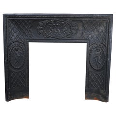 Antique 19th C French Louis XVI Style Cast Iron Fireplace Insert Surround Cherub