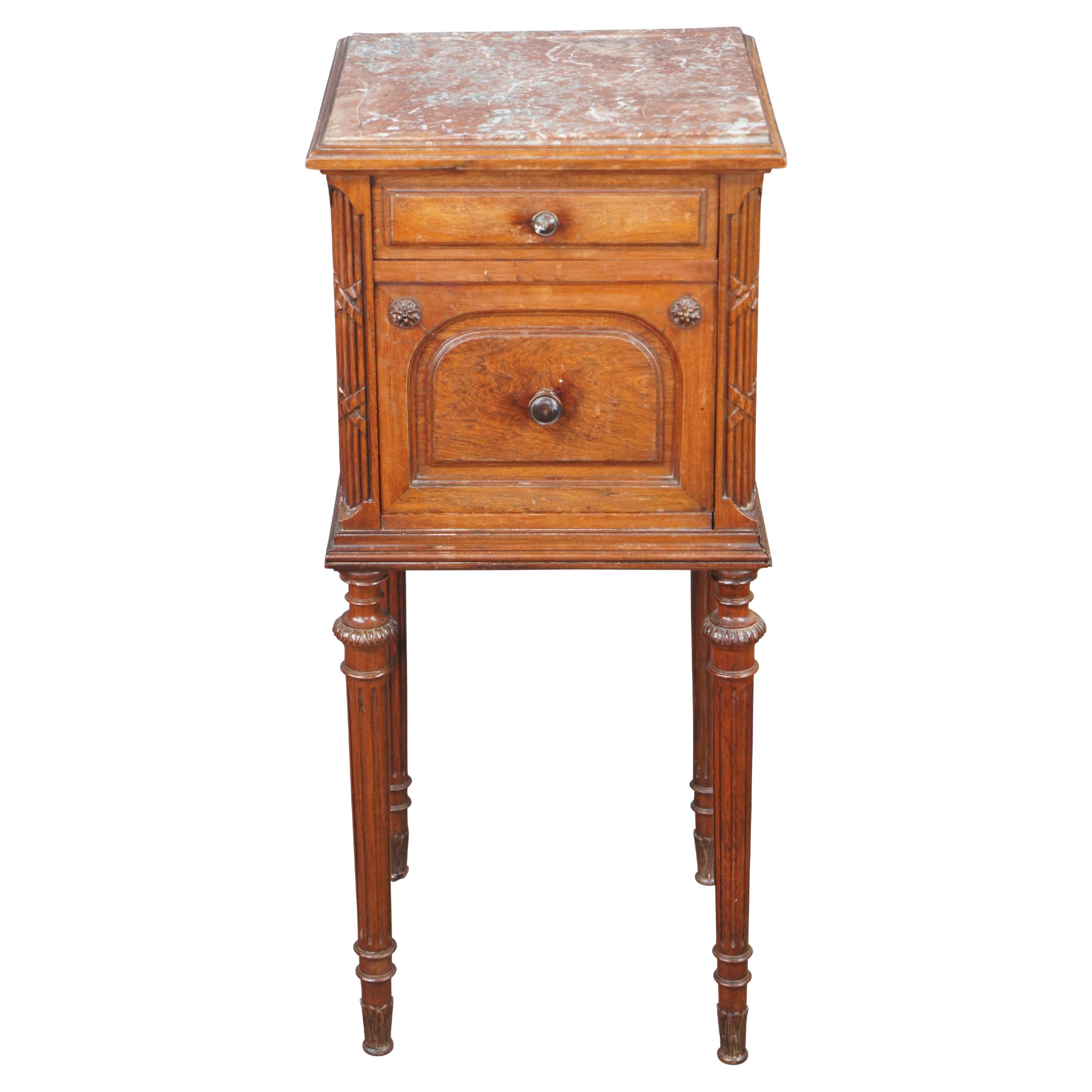 Antique 19th C. French Louis XVI Walnut Bedside Cabinet Nightstand End Table For Sale