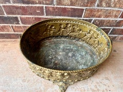 Antique 19th C French Monumental Gilt Brass Jardiniere Repousse Cherubs