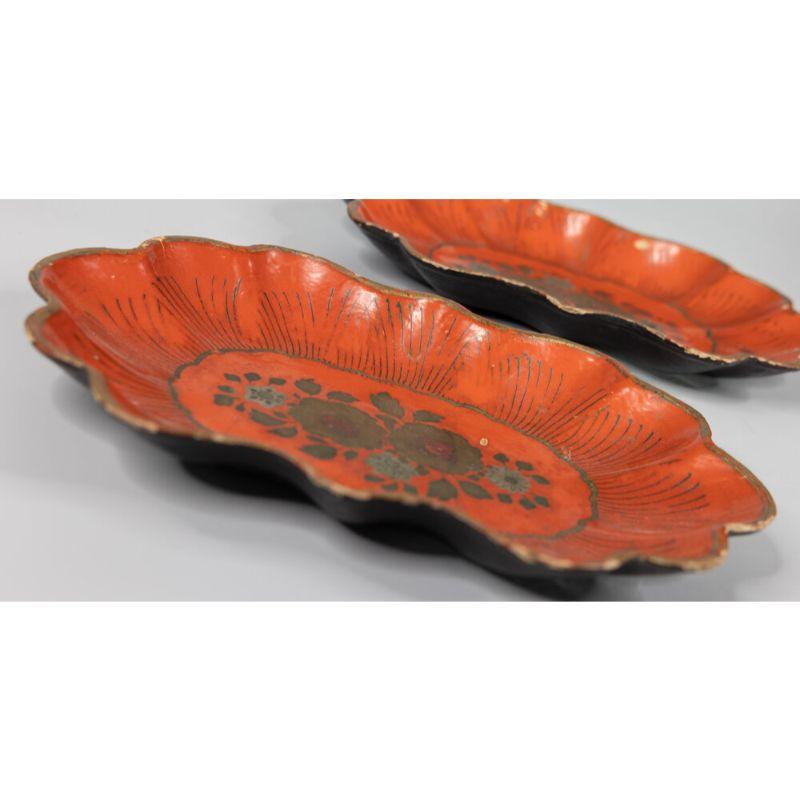 Paper Antique 19th C. French Papier Mache Scalloped Trays, a Pair