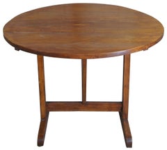 Antique 19th C. French Pine Vendange Tilt Top Table Trestle Base Wine Tasting