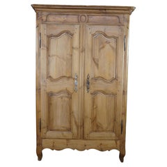 Antique 19th C. French Provincial Louis XV Pine Wardrobe Armoire Media Cabinet