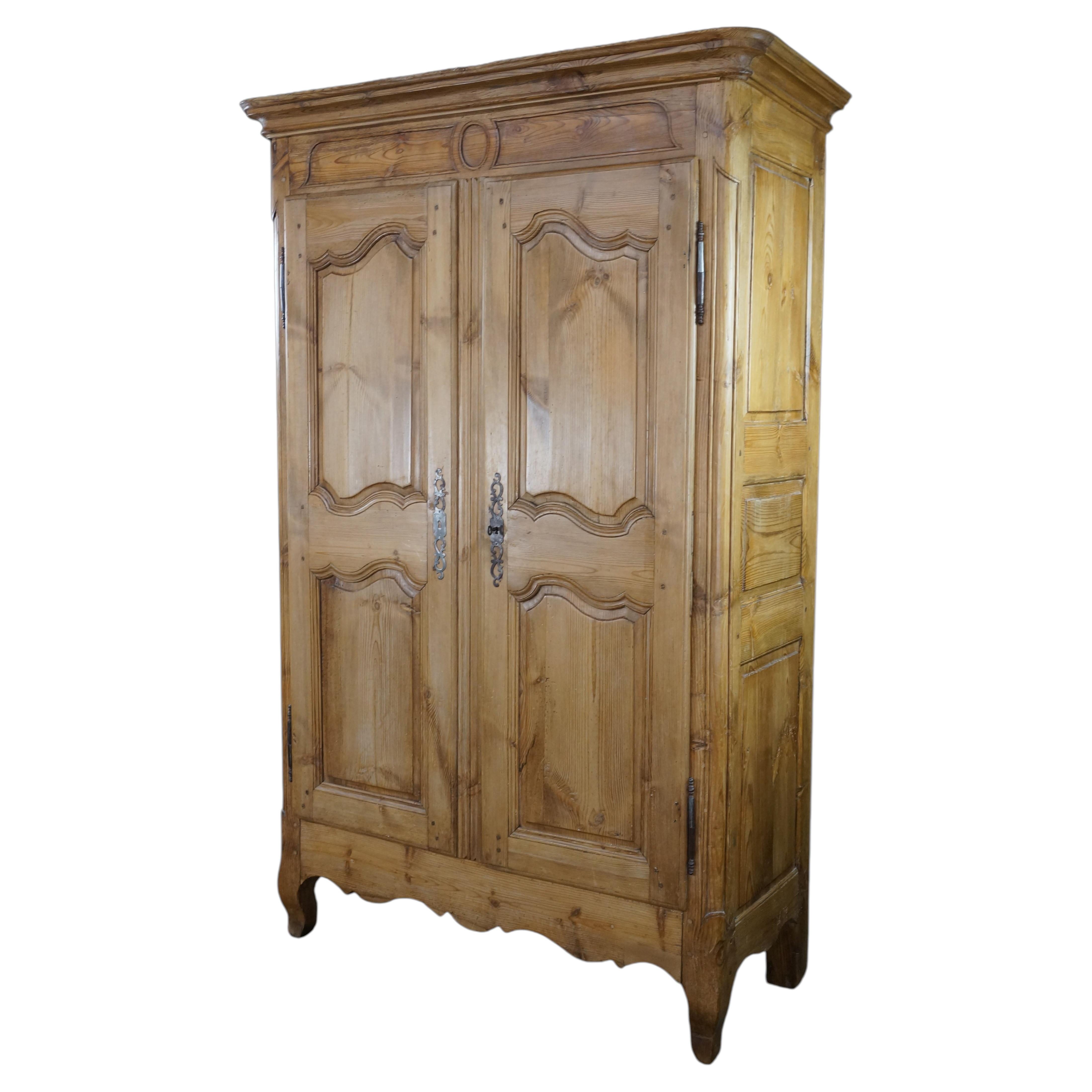 Antique 19th C. French Provincial Louis XV Pine Wardrobe Armoire Media Cabinet