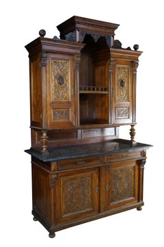 Antique 19th C. French Renaissance Revival Carved Walnut Buffet Hutch Cupboard