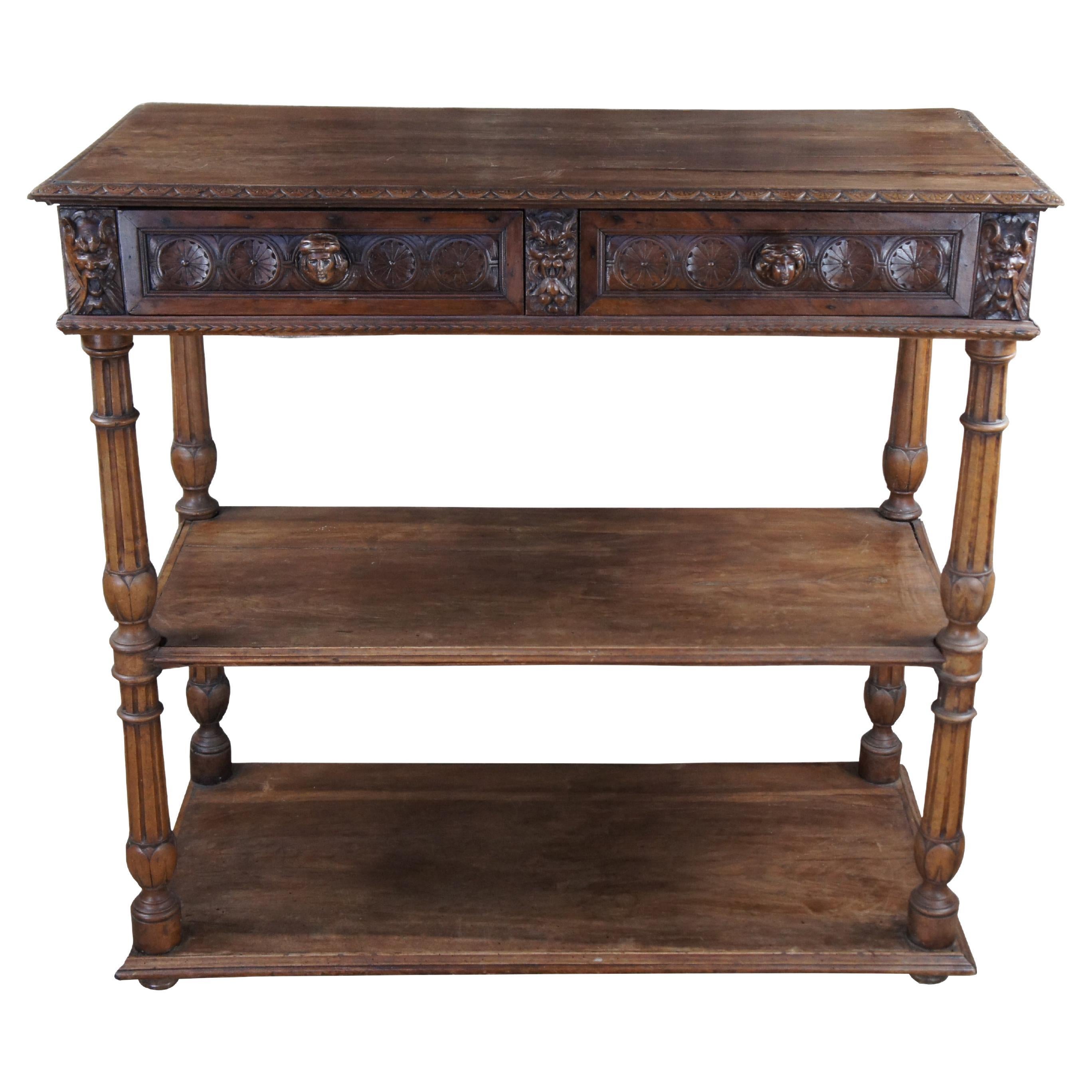 Antique 19th C. French Renaissance Revival Carved Walnut Buffet Server Dry Bar For Sale