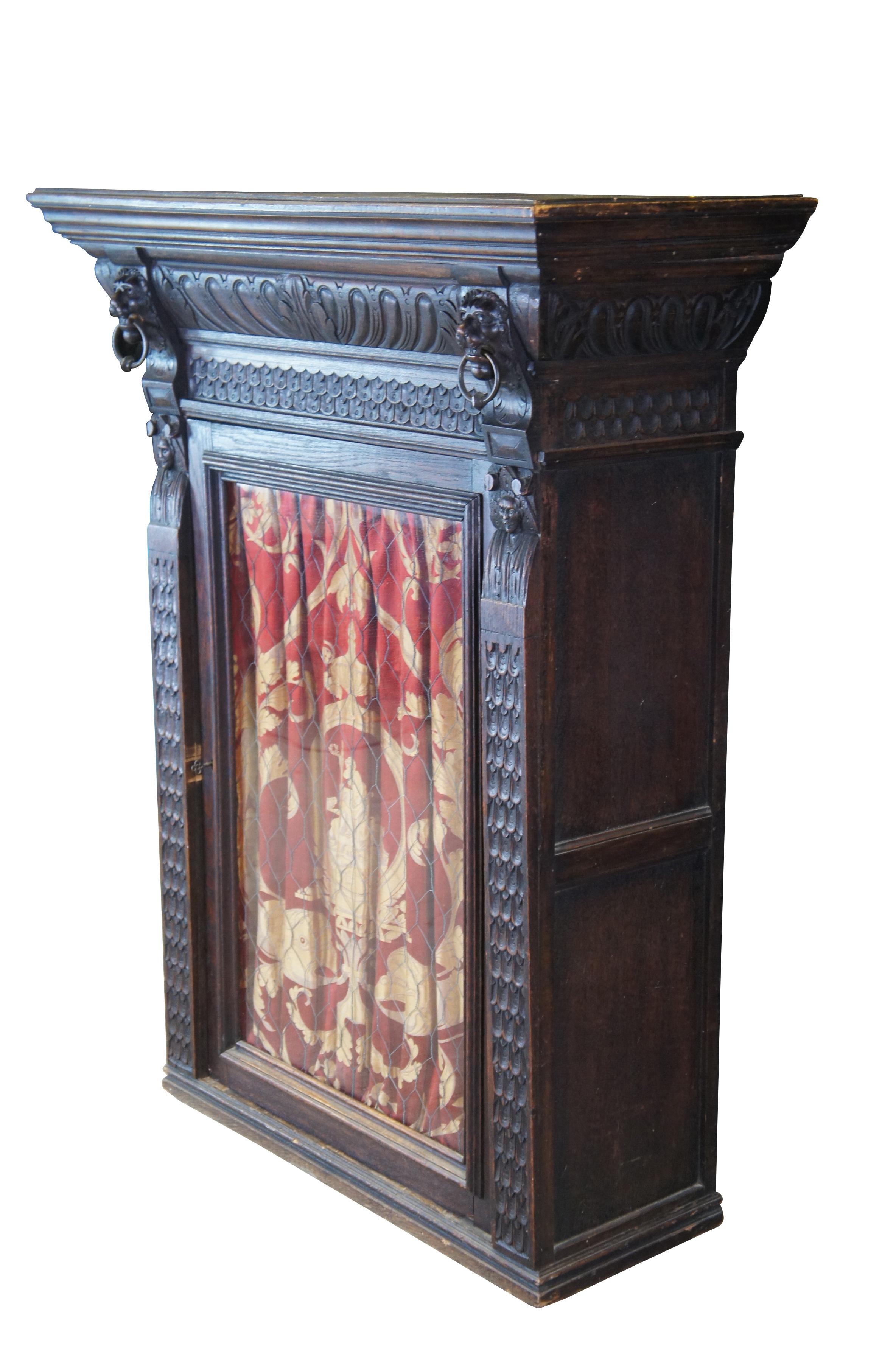 Antique 19th C. French Renaissance Revival Oak Hanging Bookcase Curio Cupboard In Good Condition For Sale In Dayton, OH