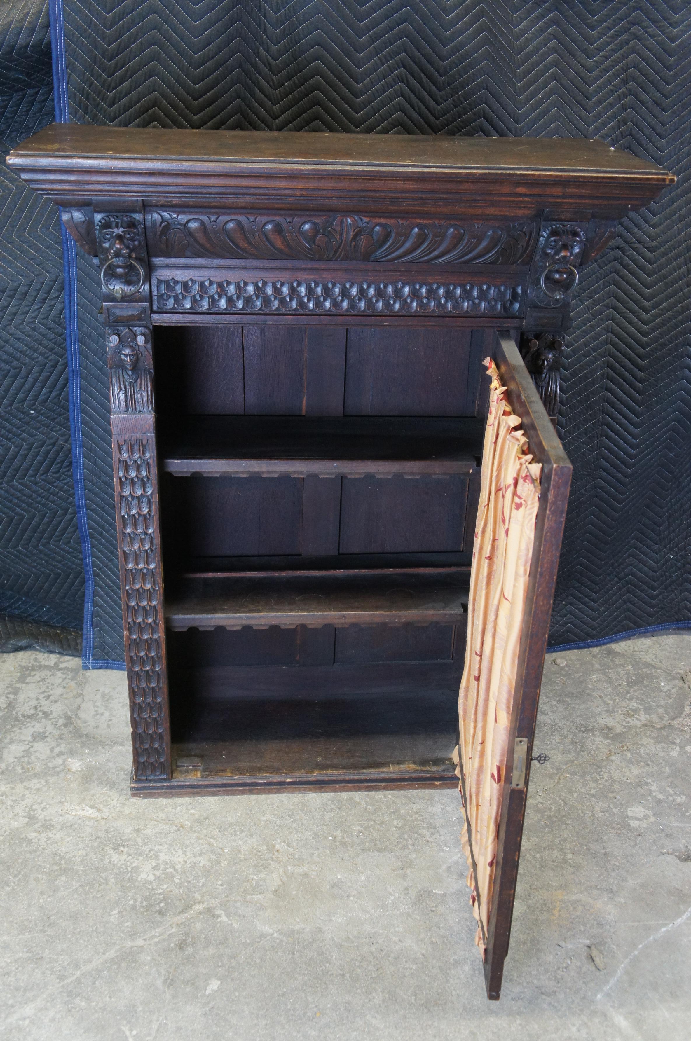 Antique 19th C. French Renaissance Revival Oak Hanging Bookcase Curio Cupboard For Sale 2